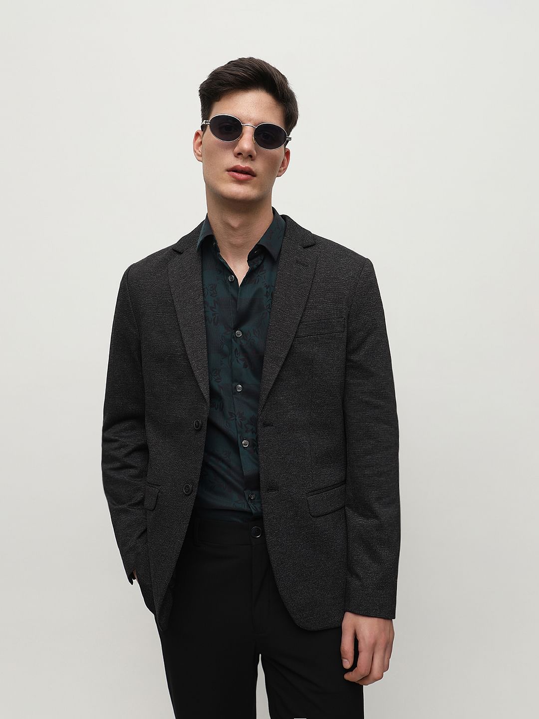 Dark Green Floral Print Cotton Shirt