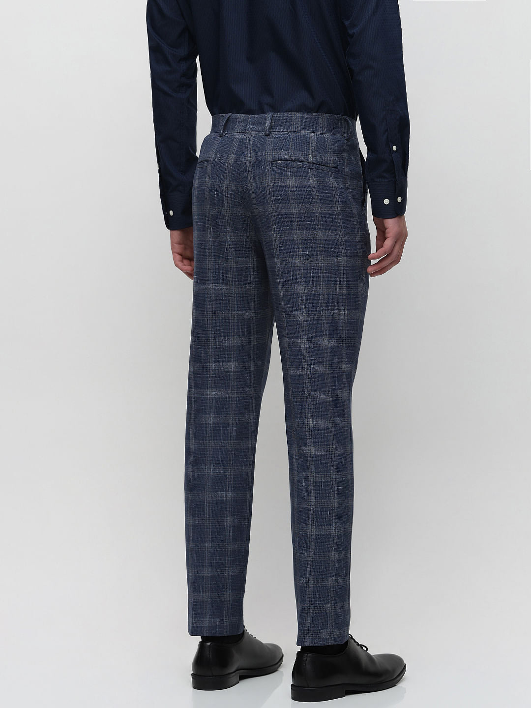 Blue Mid Rise Striped Tailored Trousers