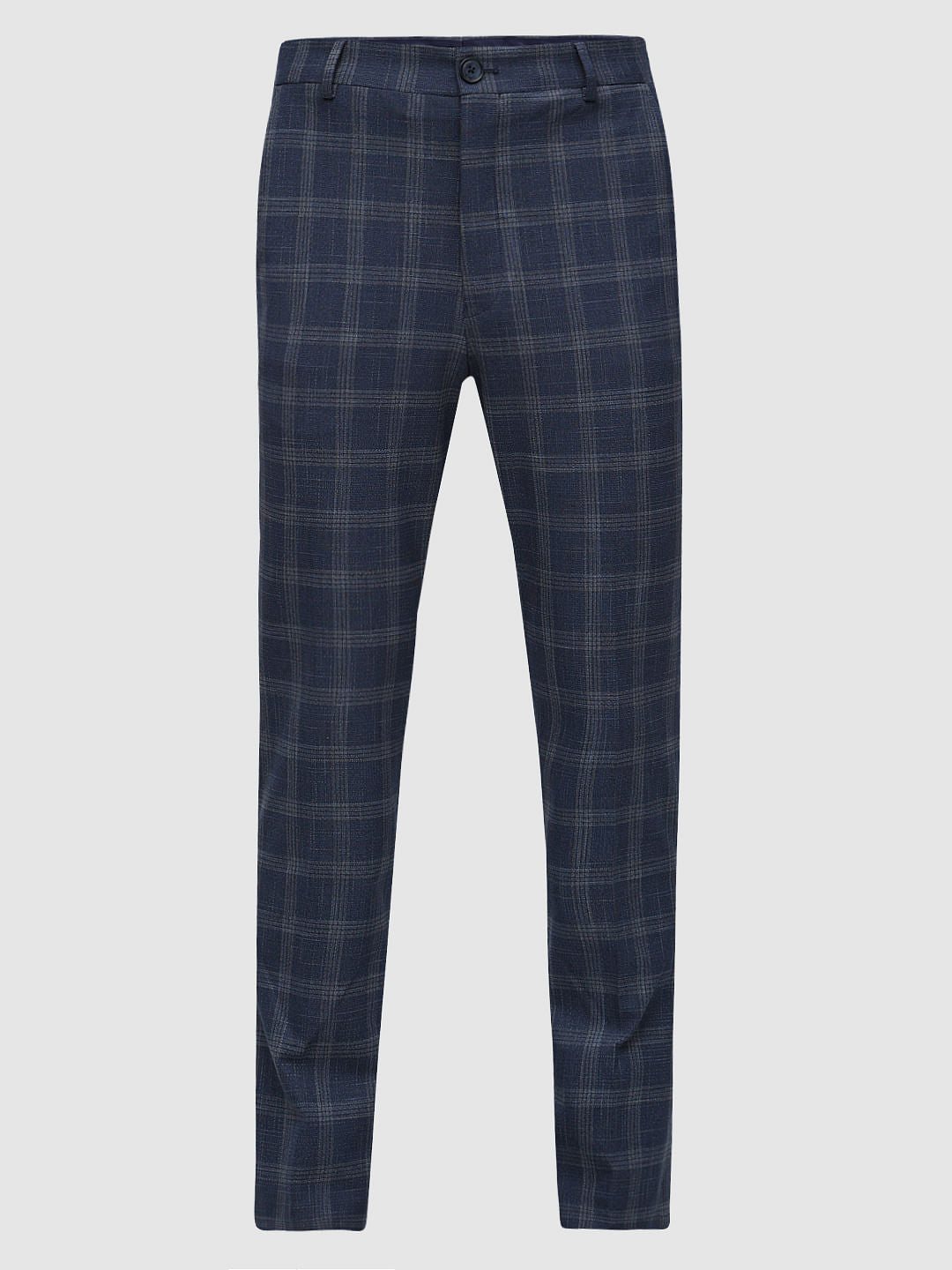 Blue Mid Rise Striped Tailored Trousers