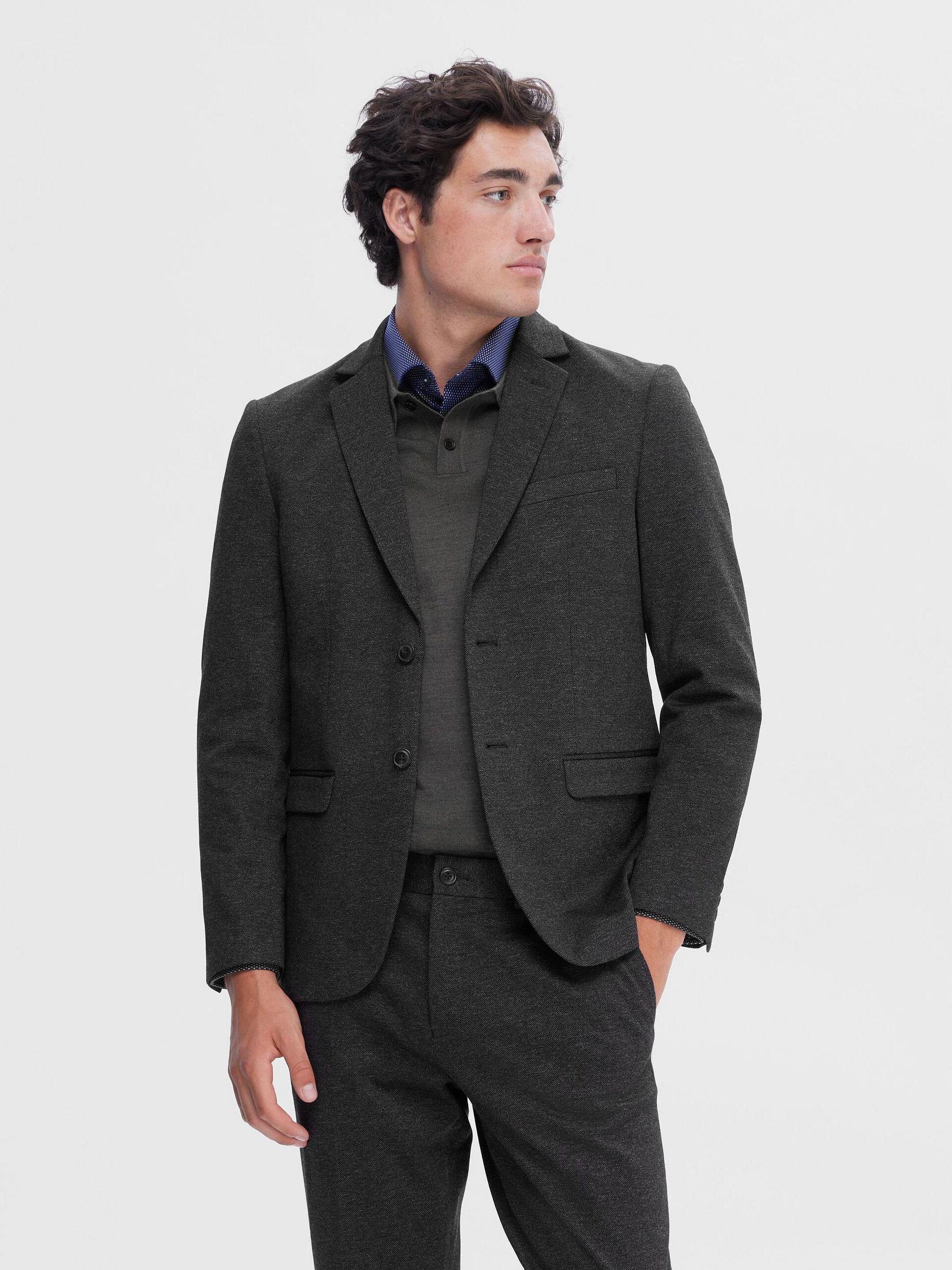 Dark Green Woven Slim Suit-Set Blazer