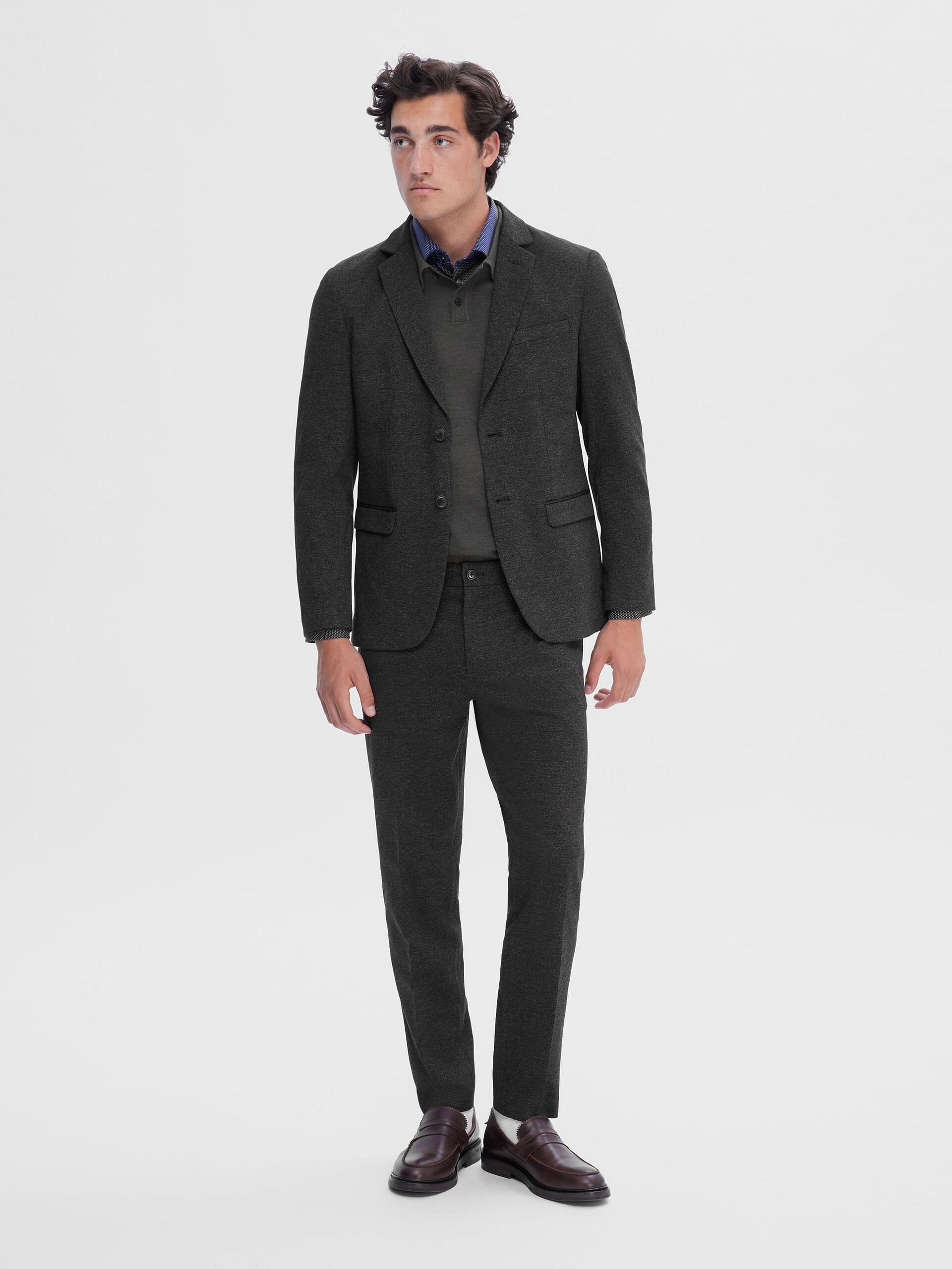 Dark Green Woven Slim Suit-Set Blazer
