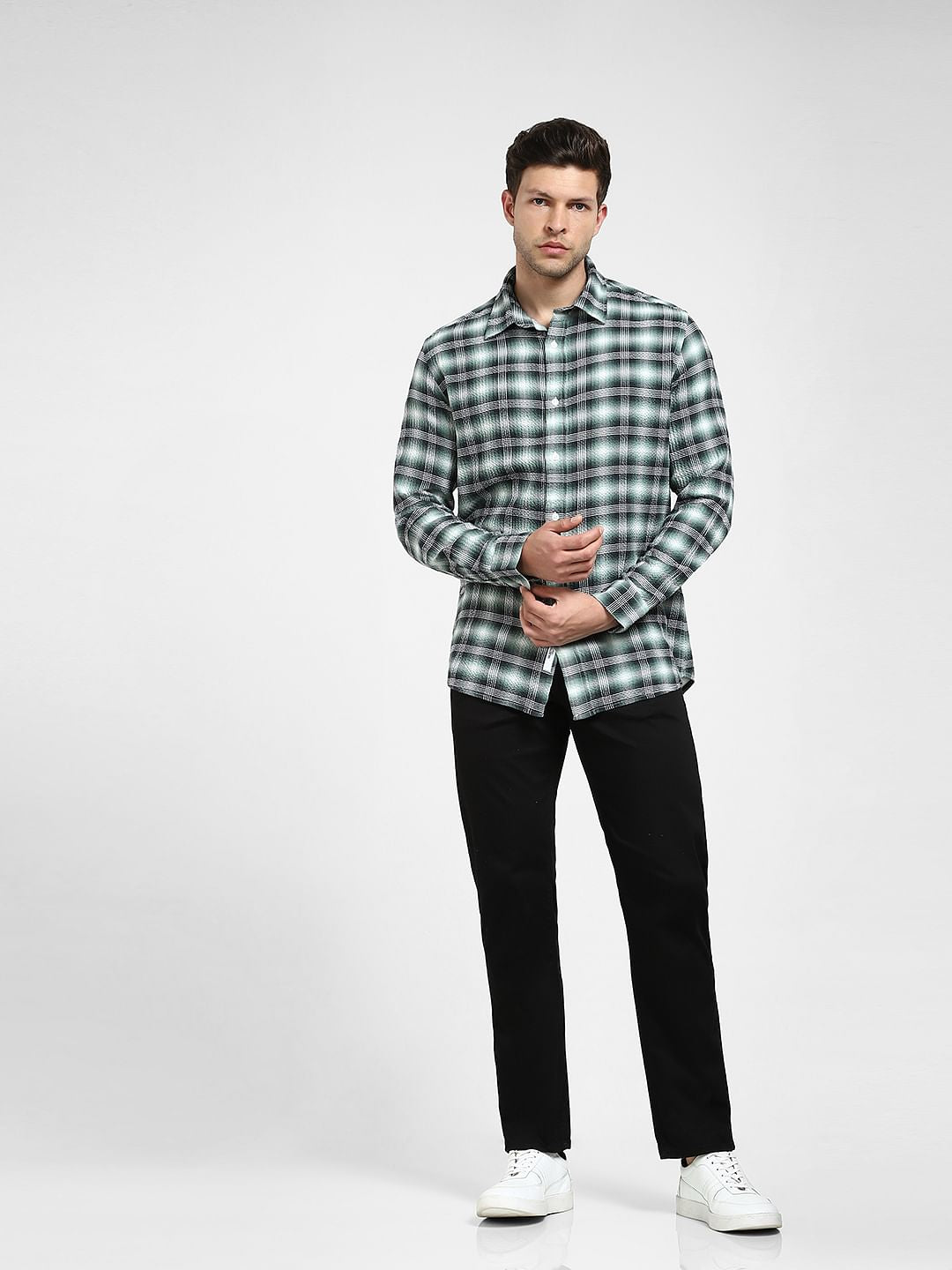 Green Check Print Full Sleeves Shirt