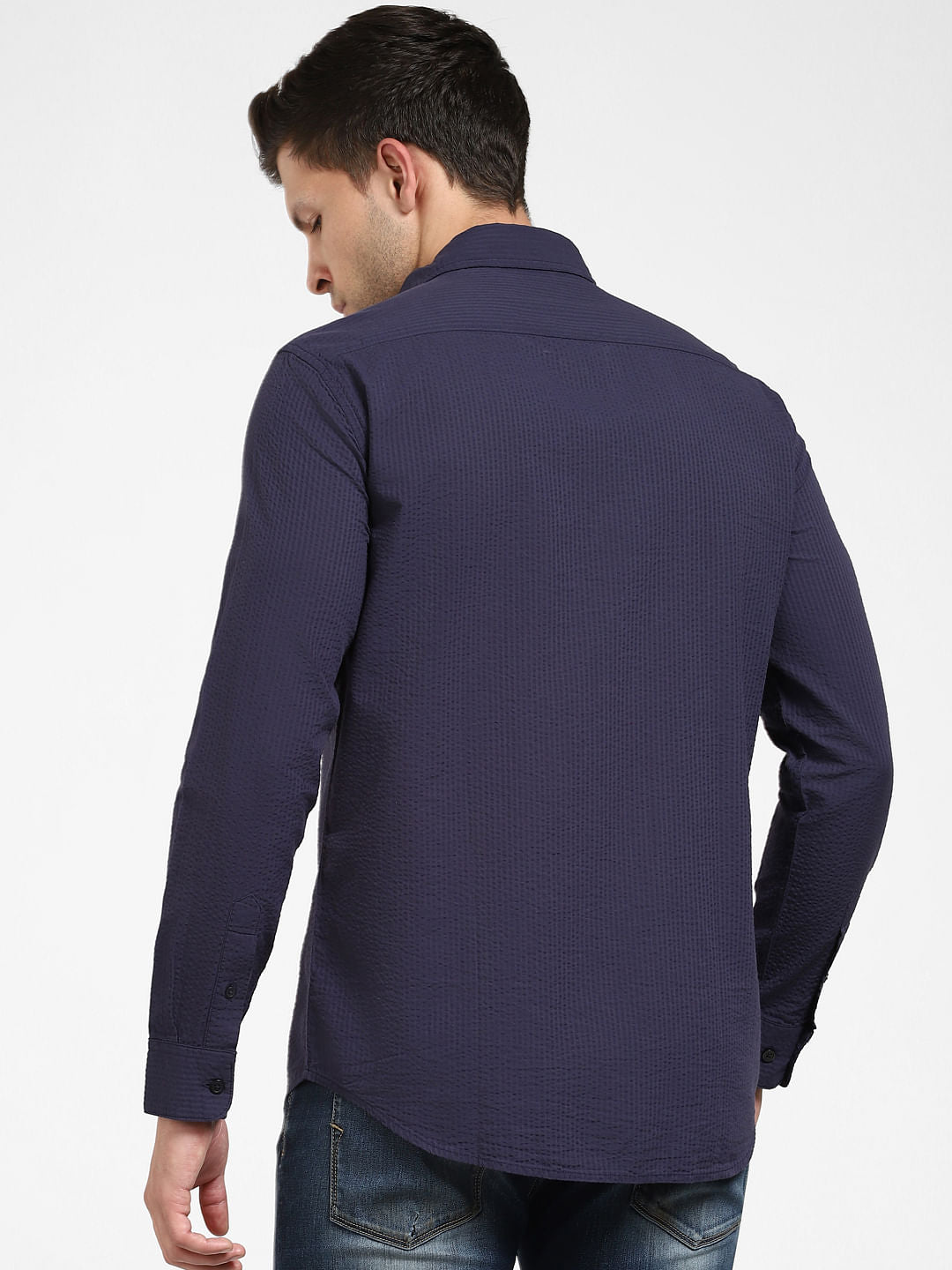 Dark Blue Striped Full Sleeves Shirt