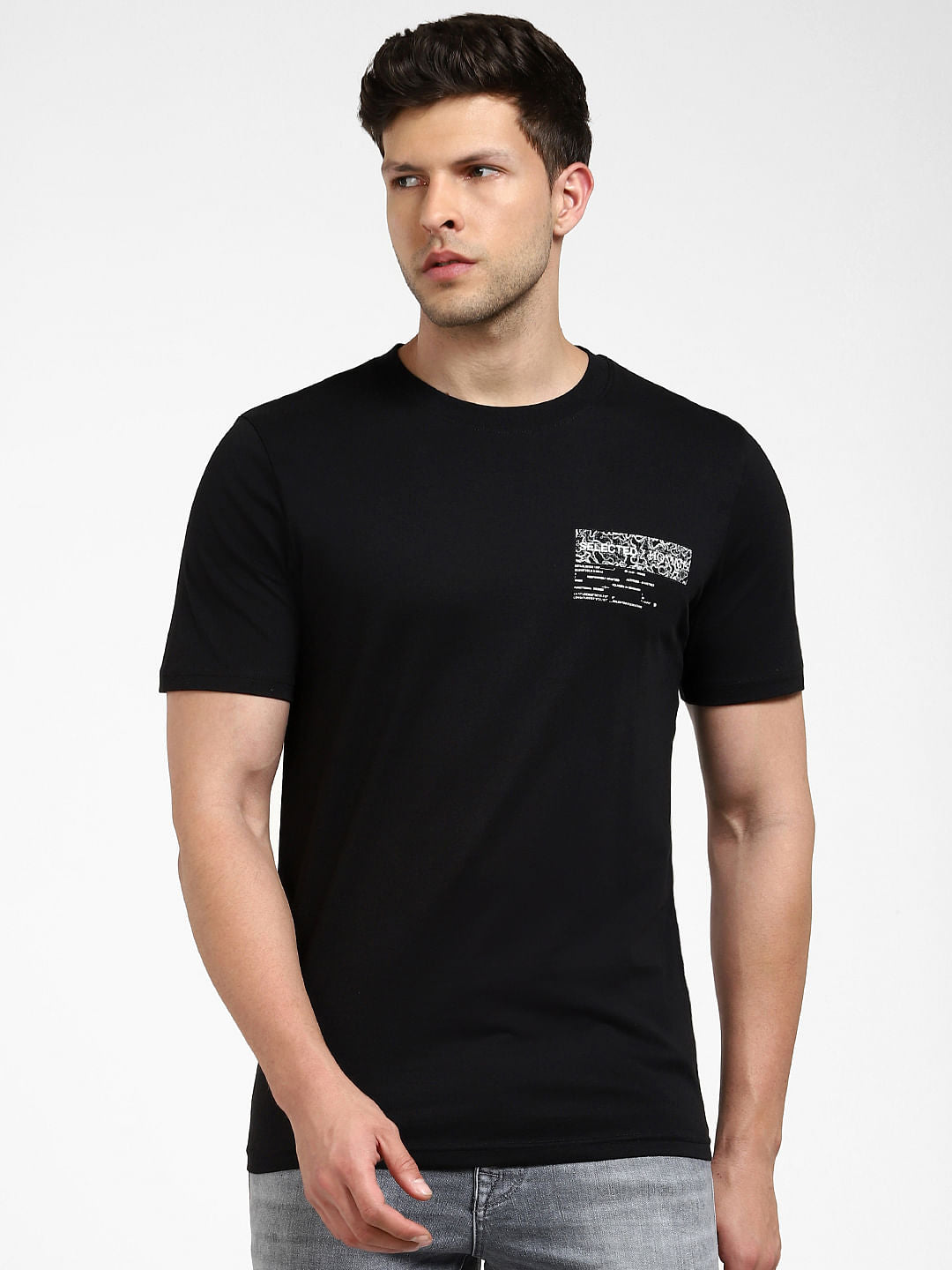 Black Printed Crew Neck T-shirt