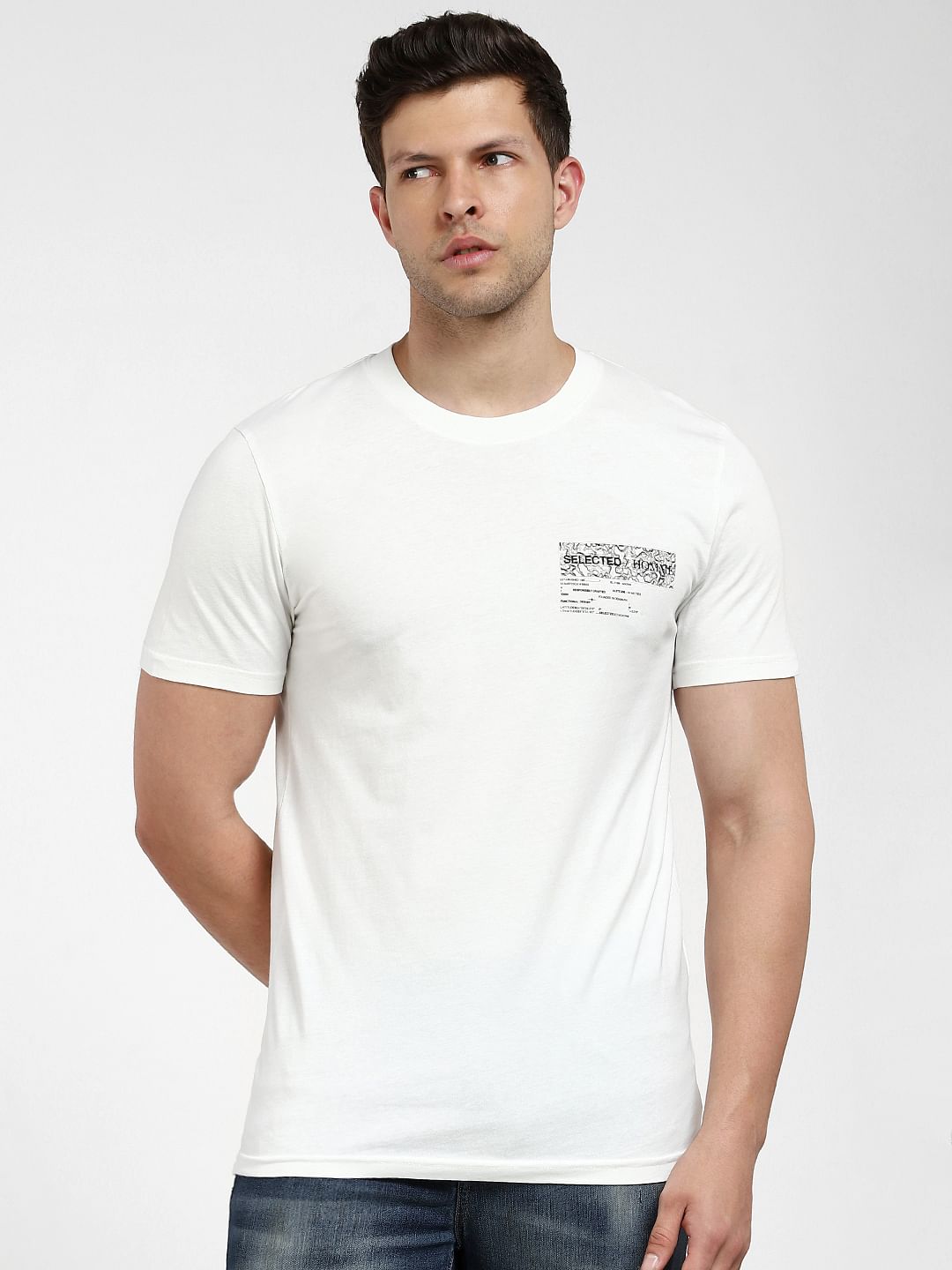 White Printed Crew Neck T-Shirt