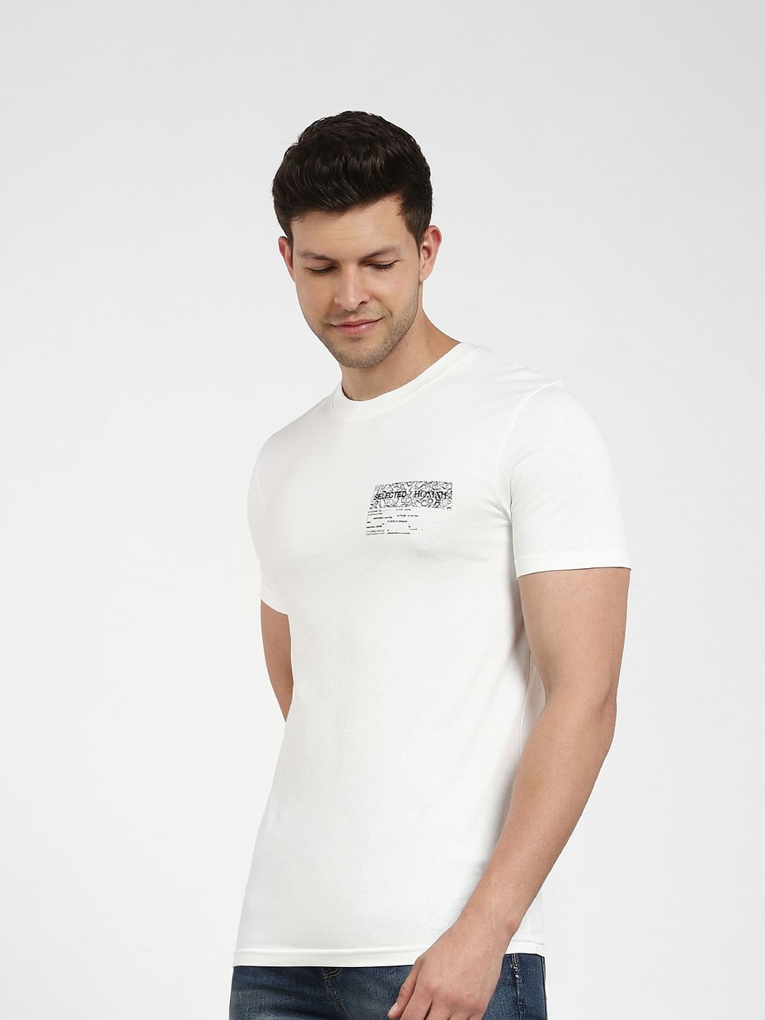 White Printed Crew Neck T-Shirt