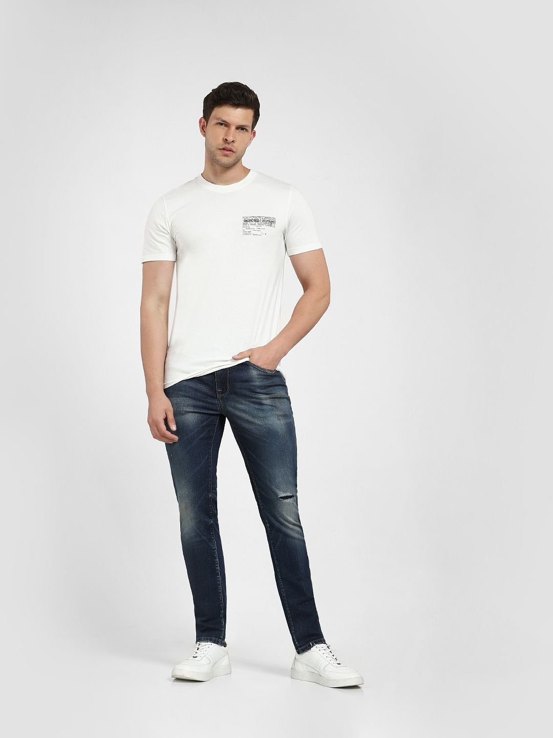 White Printed Crew Neck T-Shirt