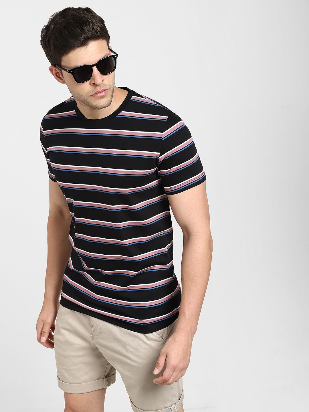 Black Striped Crew Neck T-Shirt