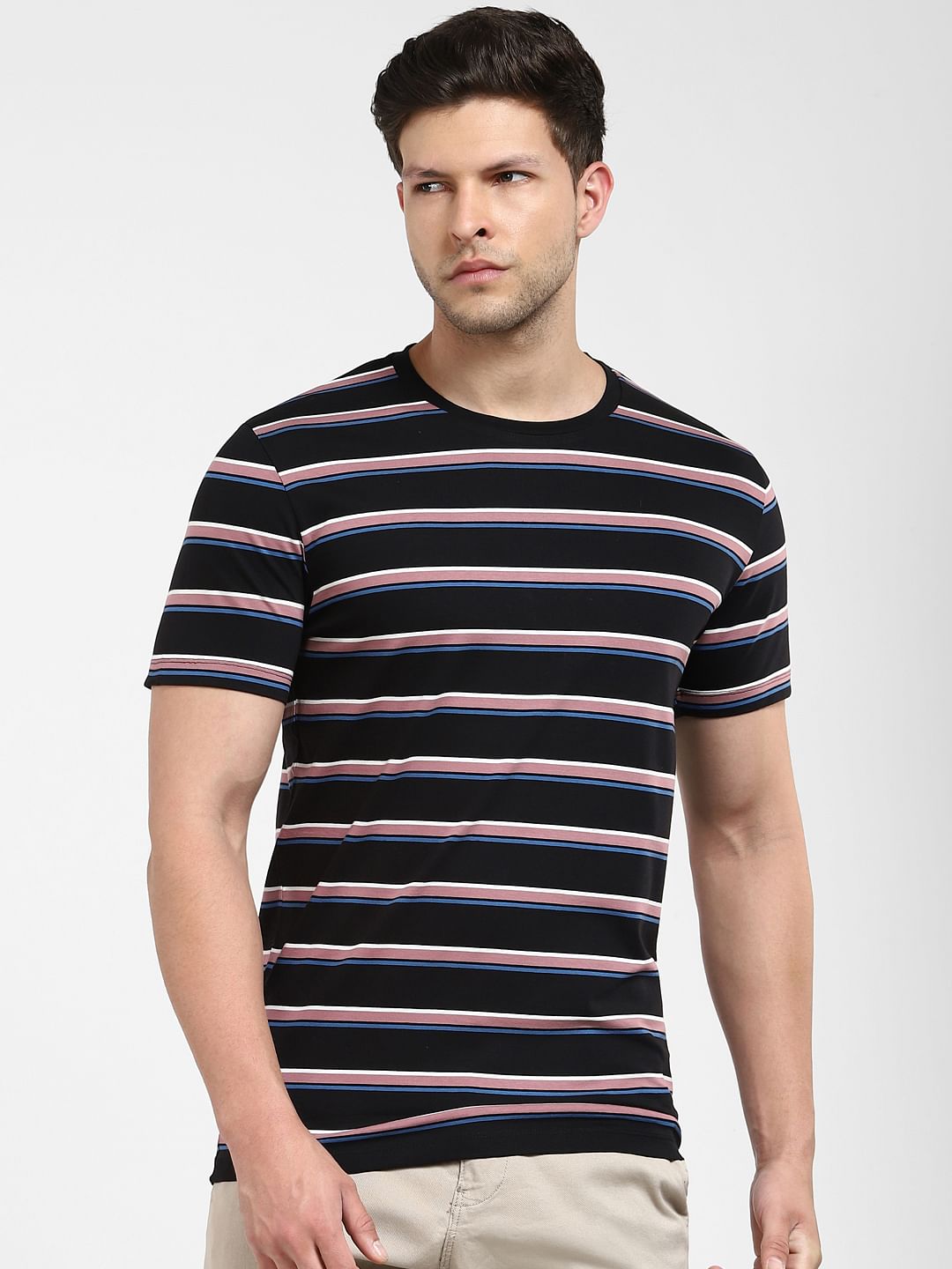 Black Striped Crew Neck T-Shirt
