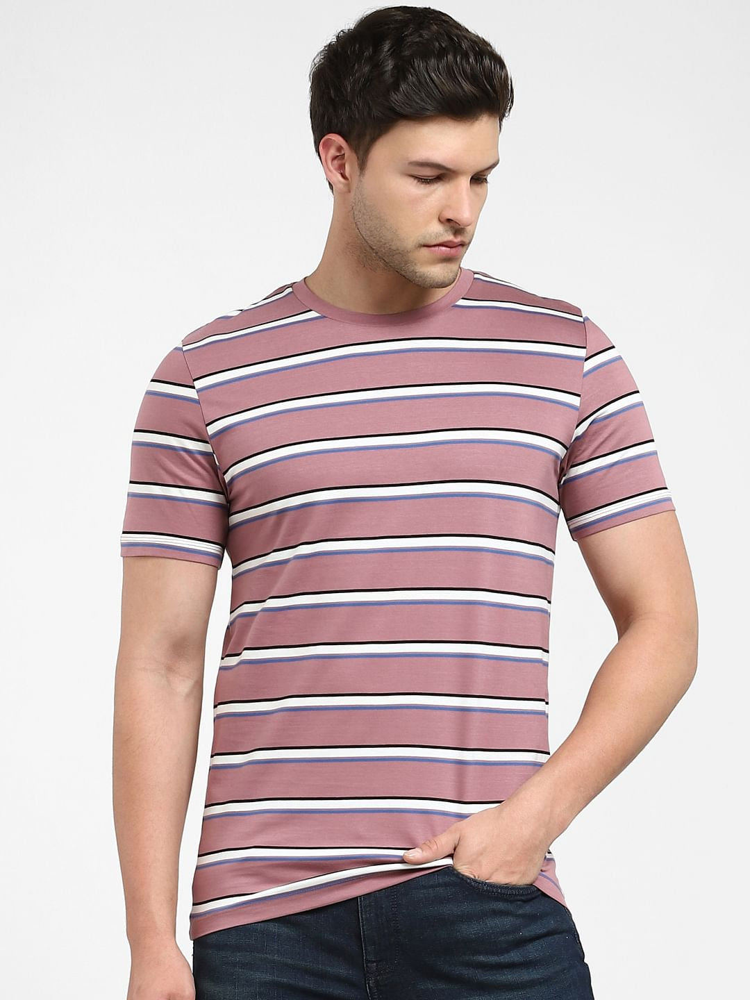 Pink Striped Crew Neck T-Shirt