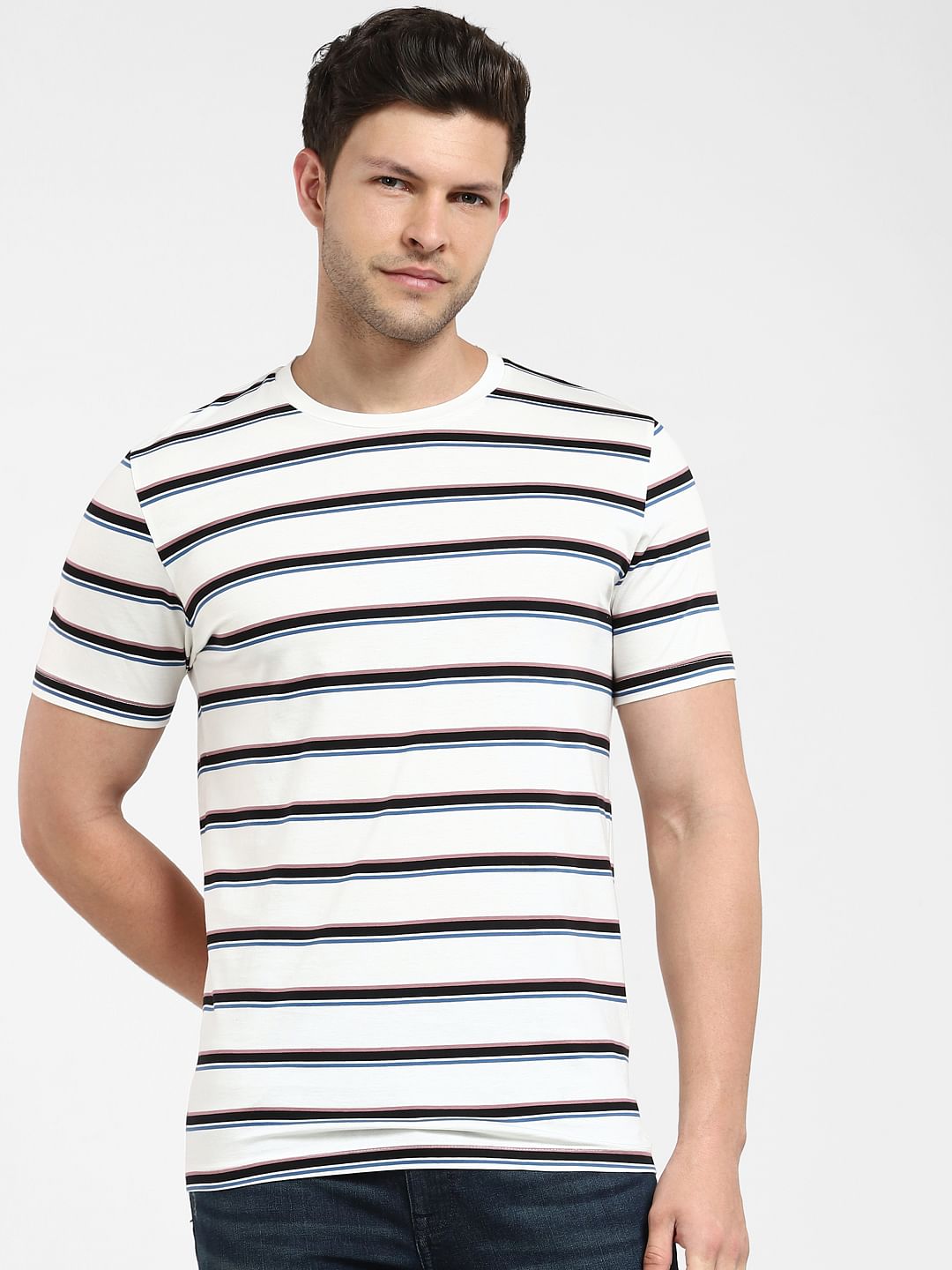 White Striped Crew Neck T-Shirt