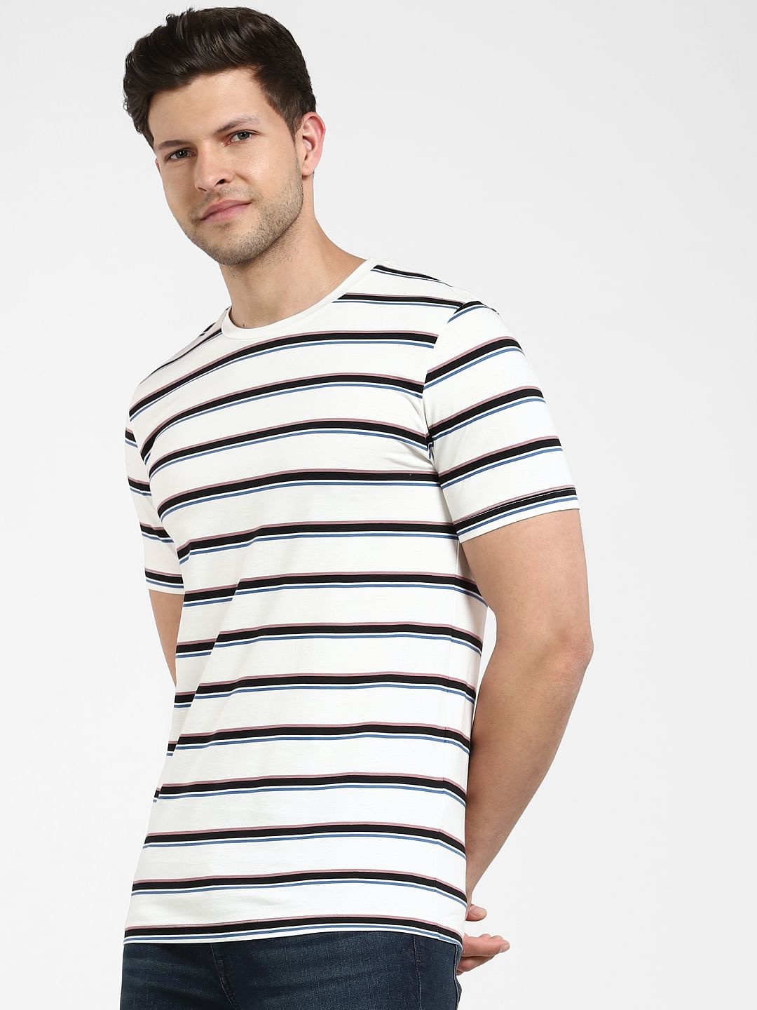 White Striped Crew Neck T-Shirt