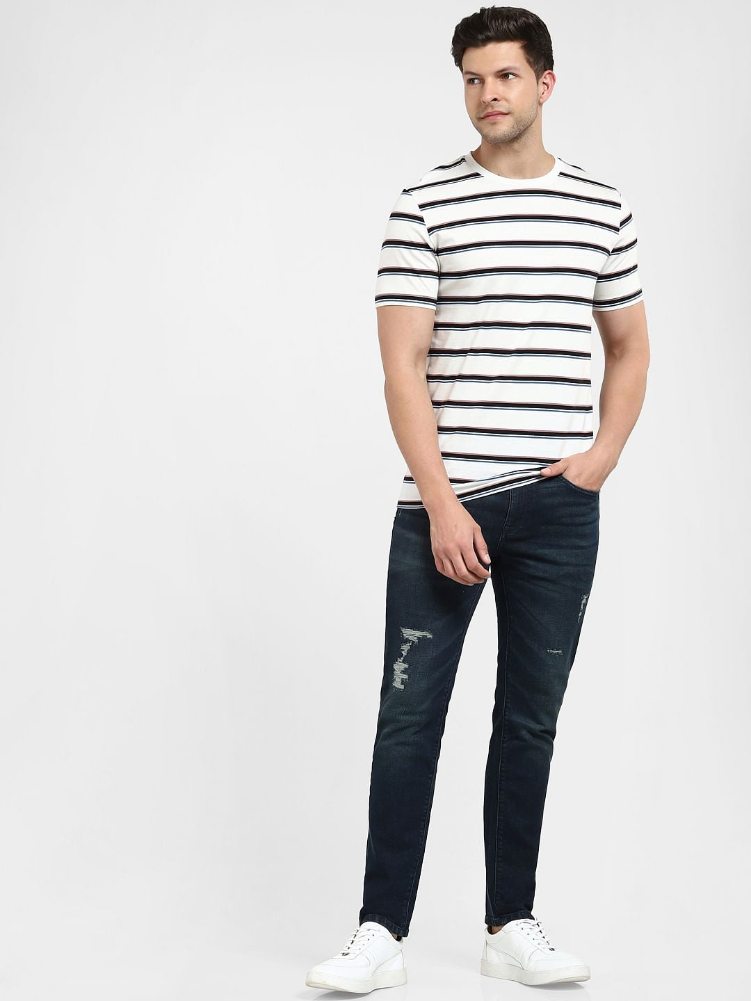 White Striped Crew Neck T-Shirt