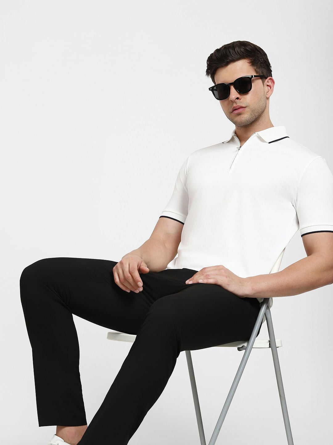White Zip-Up Polo Neck T-shirt