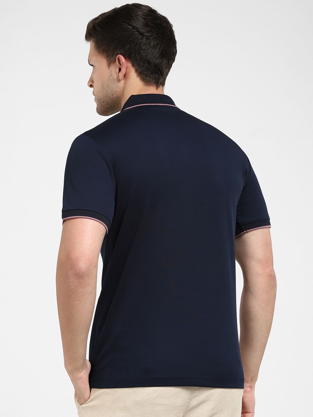 Navy Blue Zip-Up Polo Neck T-shirt