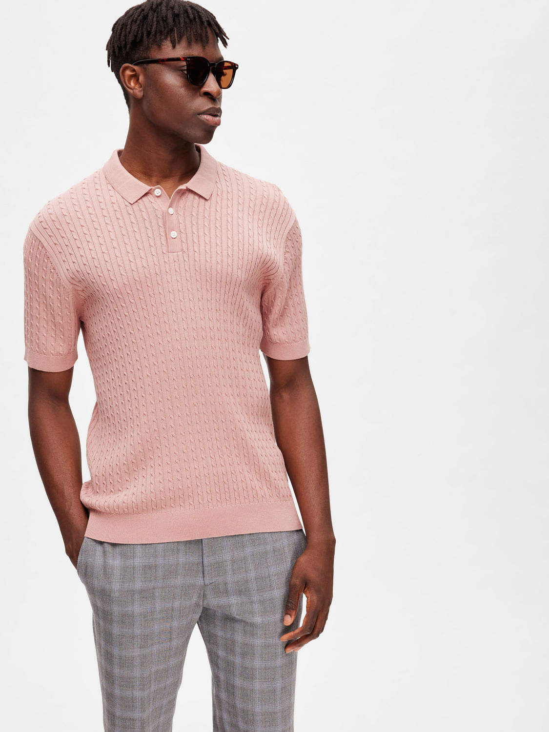 Pink Cable Knit Polo T-shirt
