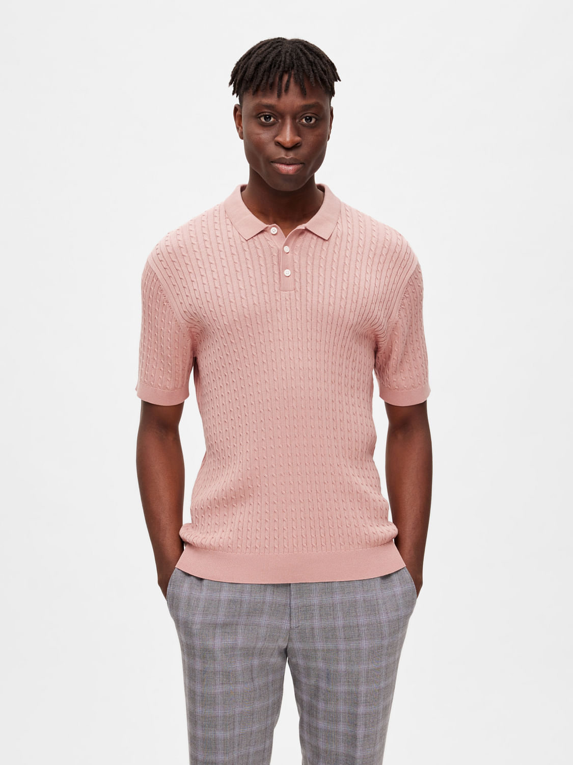 Pink Cable Knit Polo T-shirt