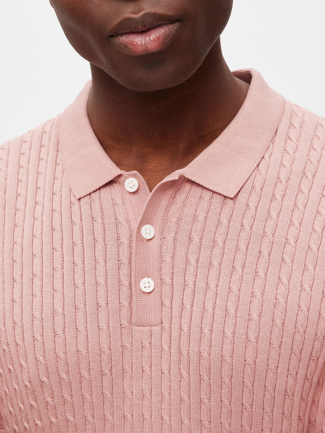 Pink Cable Knit Polo T-shirt