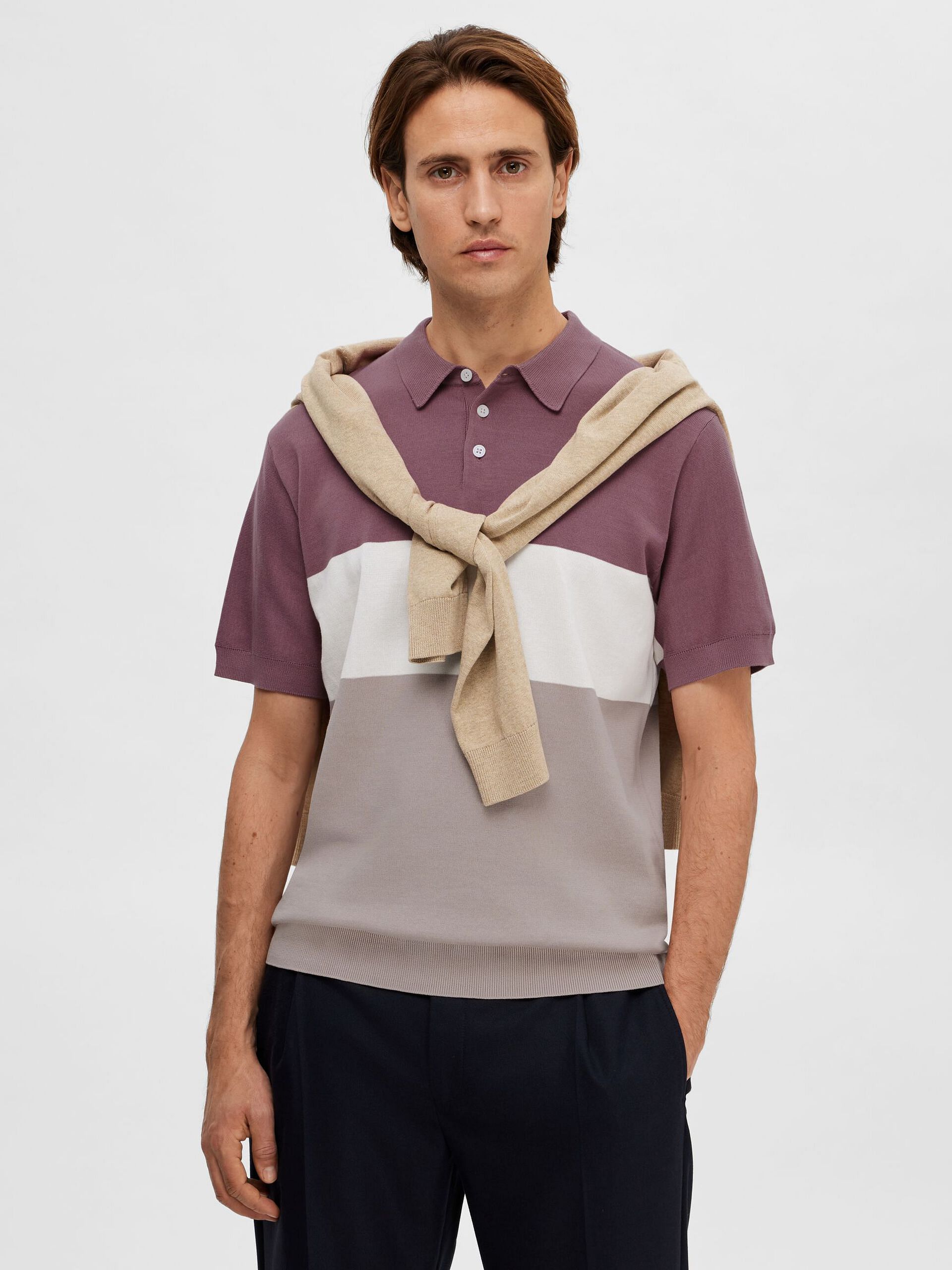Mauve Colourblocked Polo T-shirt