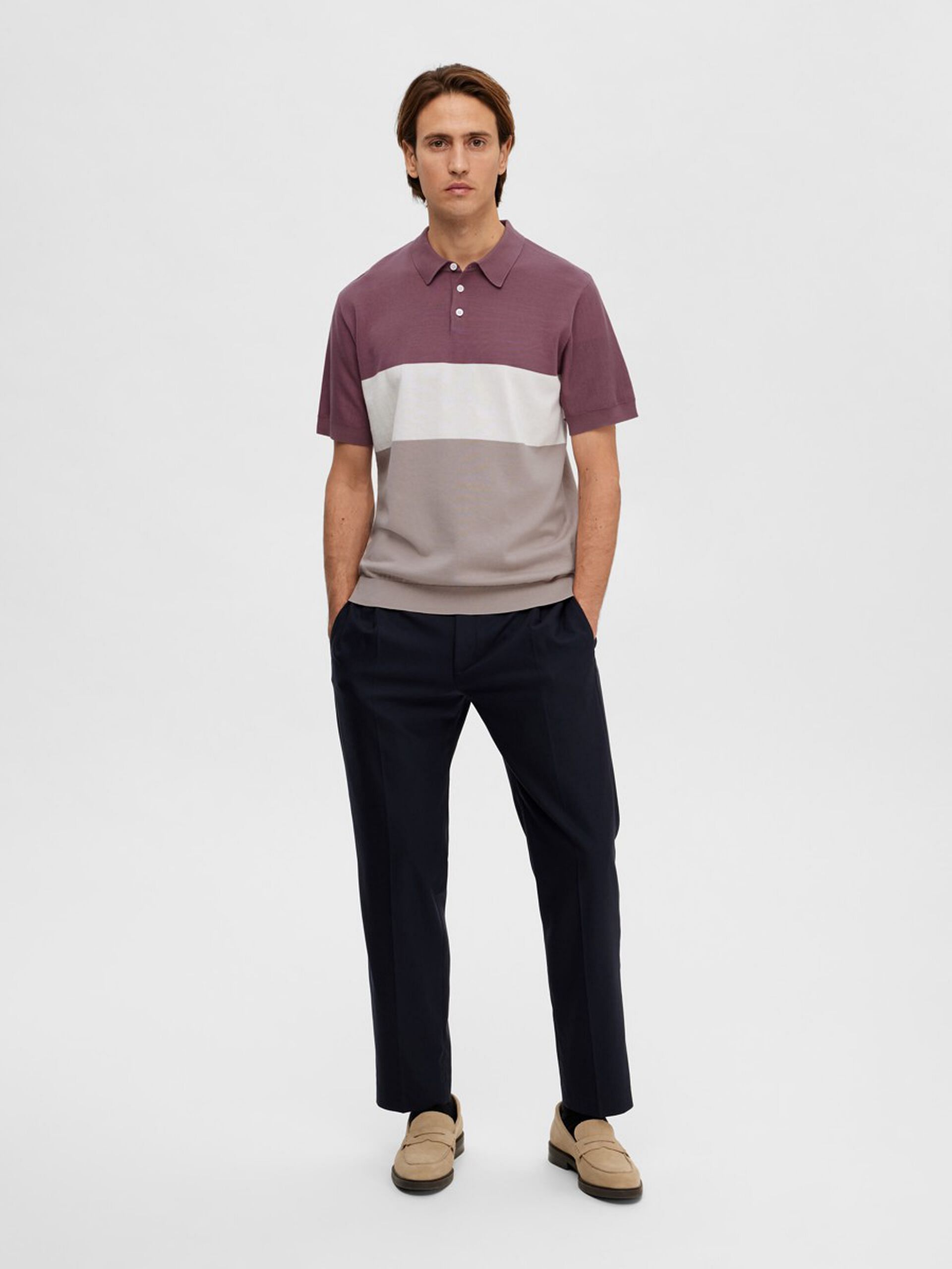 Mauve Colourblocked Polo T-shirt