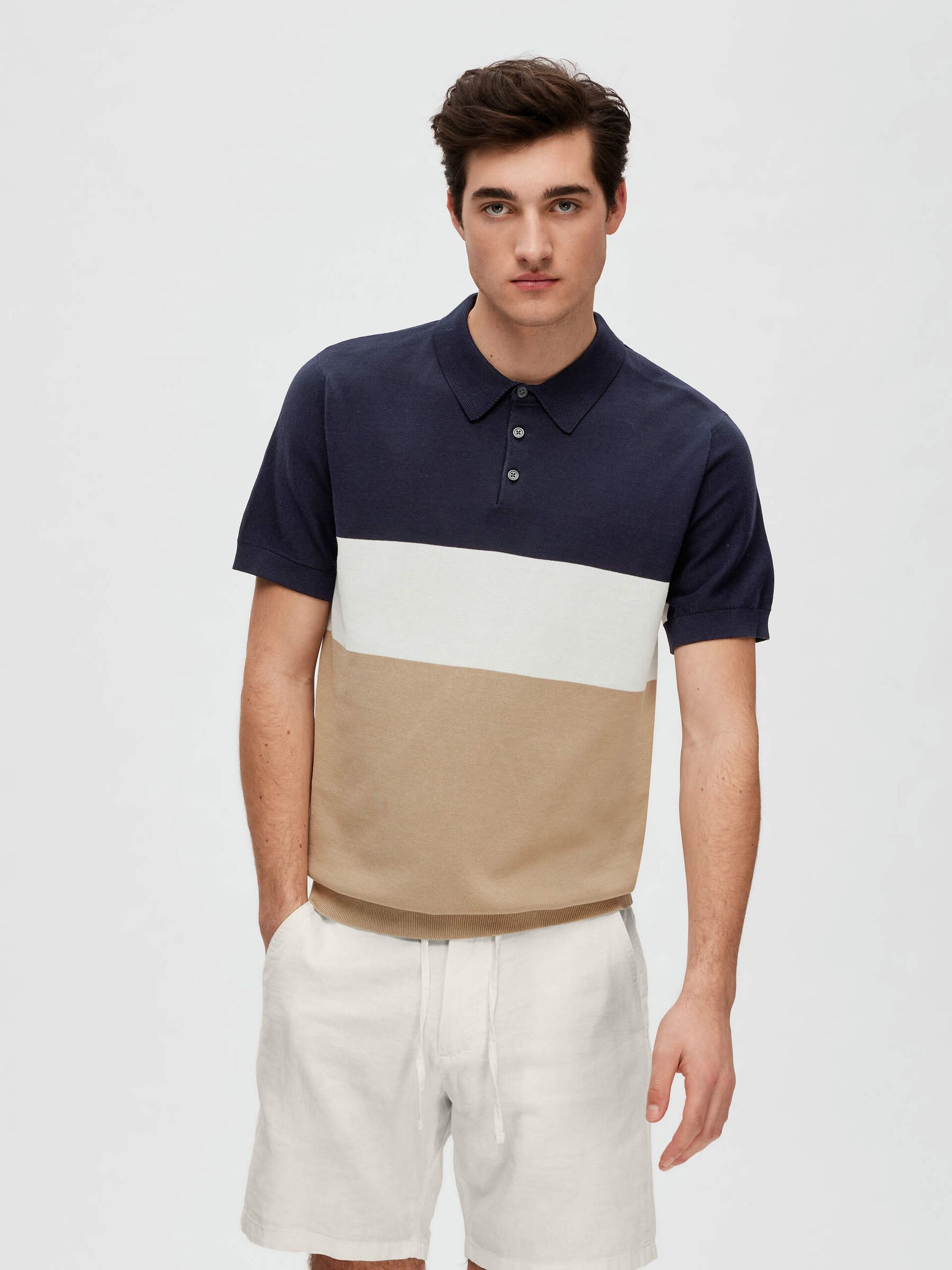Navy Blue Colourblocked Polo T-shirt