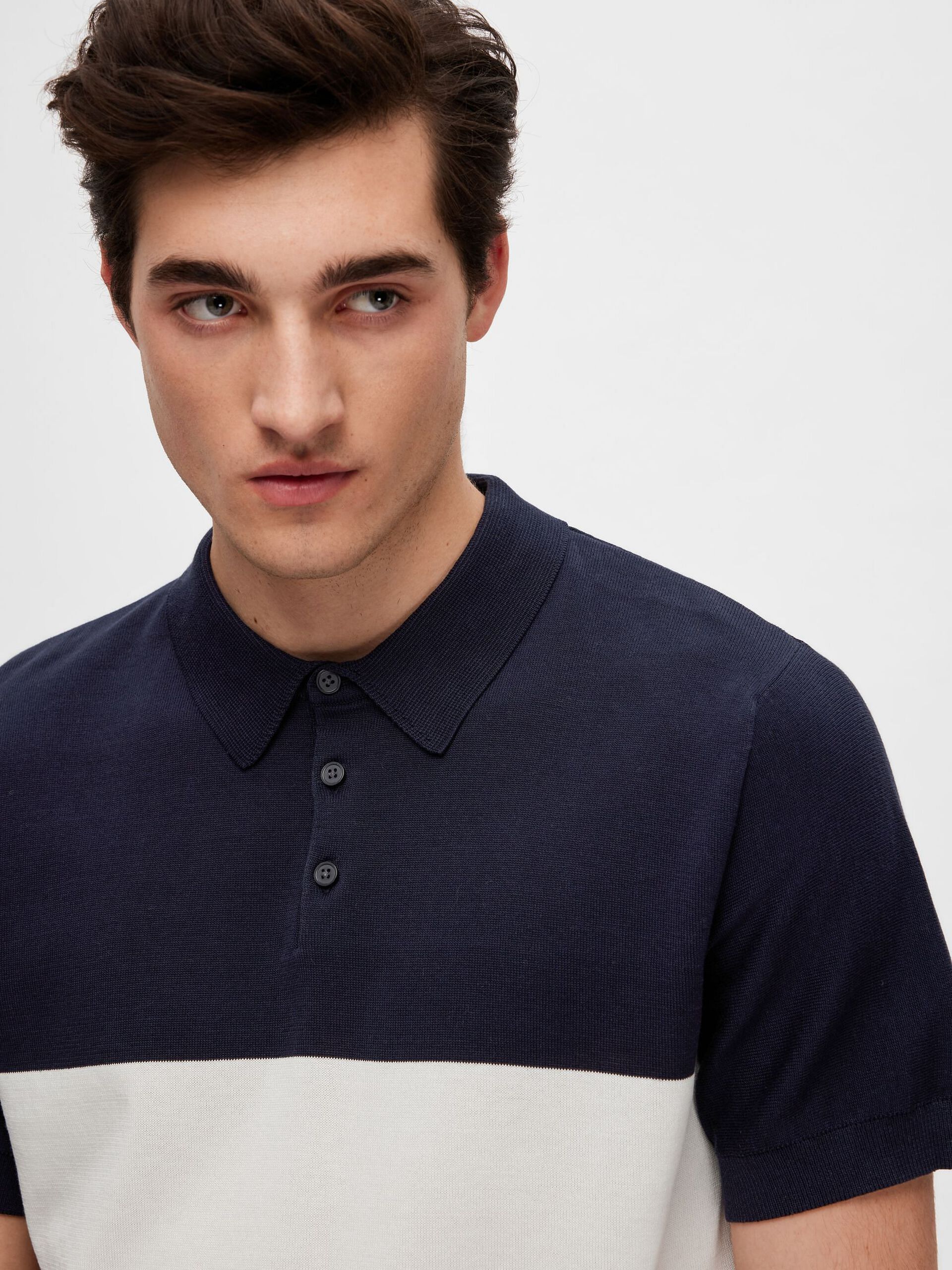 Navy Blue Colourblocked Polo T-shirt