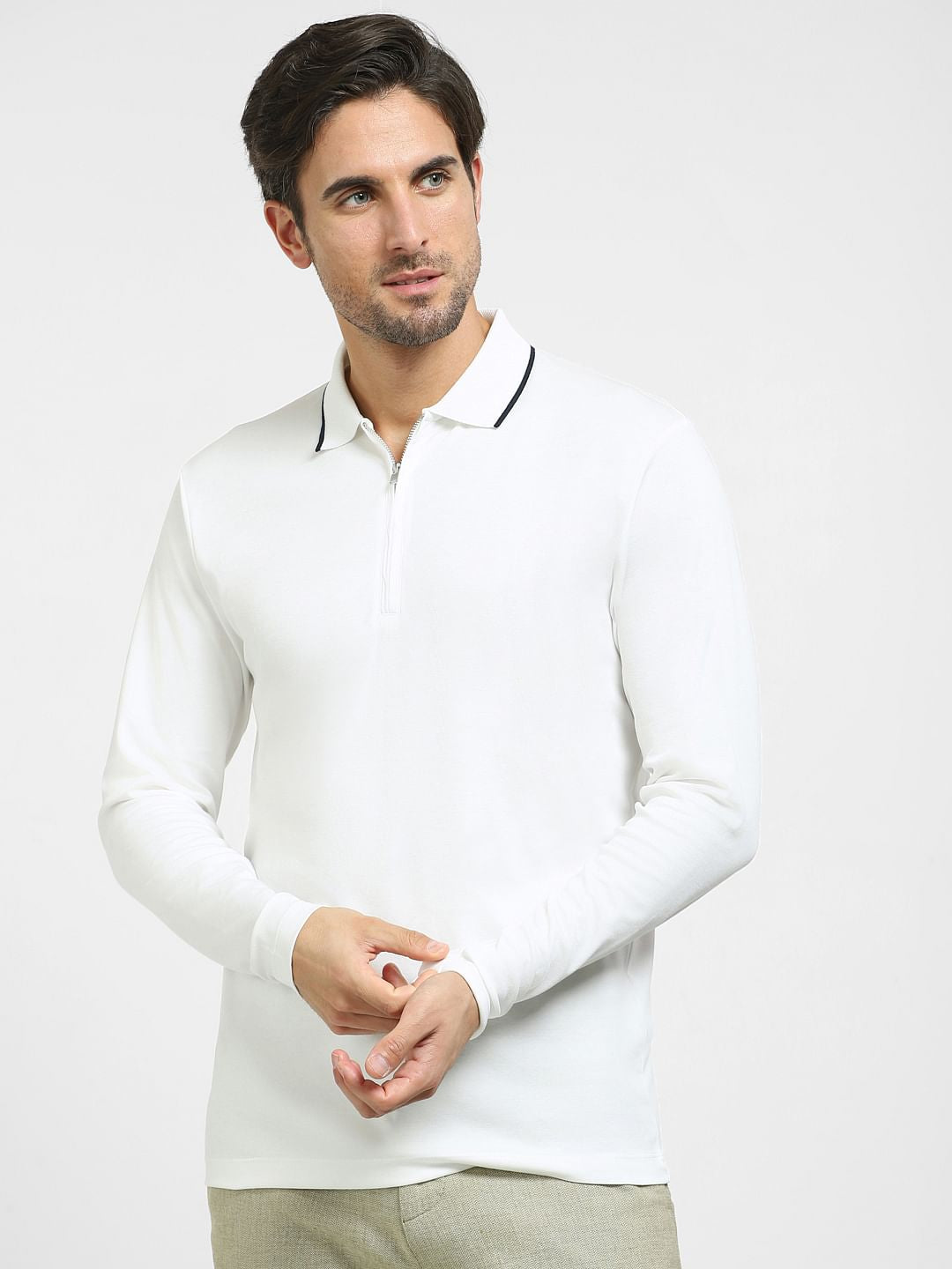 White Zip-Up Polo T-shirt