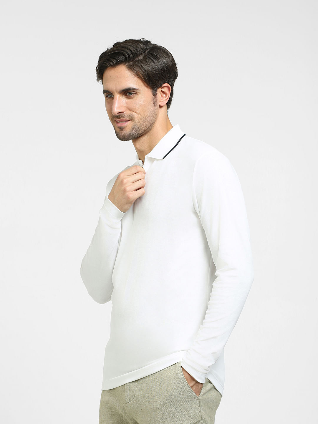 White Zip-Up Polo T-shirt