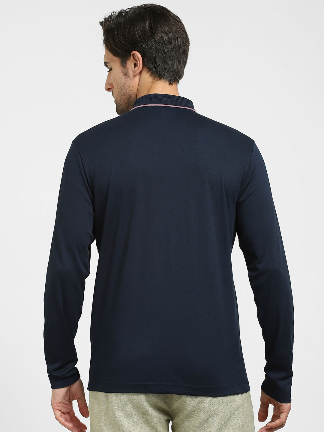 Navy Blue Zip-Up Polo T-shirt