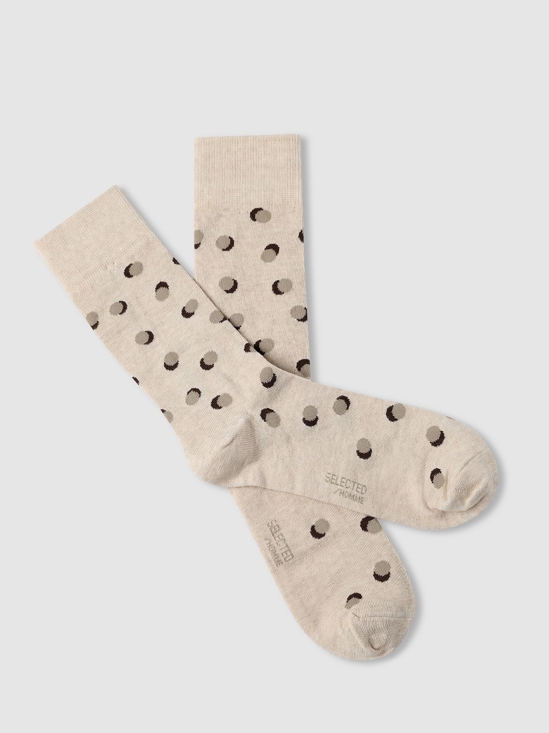 Beige Polka Dot Mid Length Socks