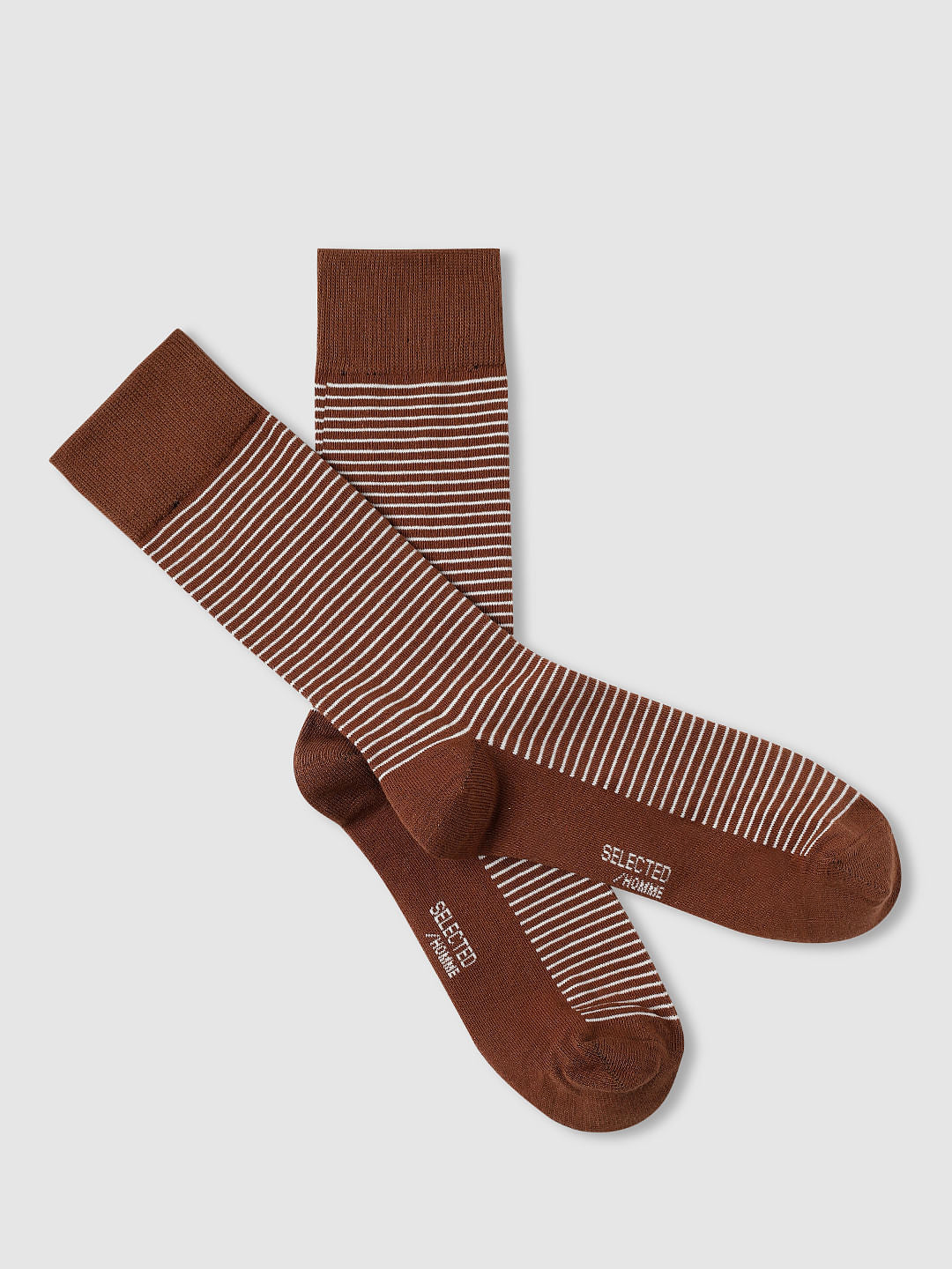 Brown Striped Mid Length Socks