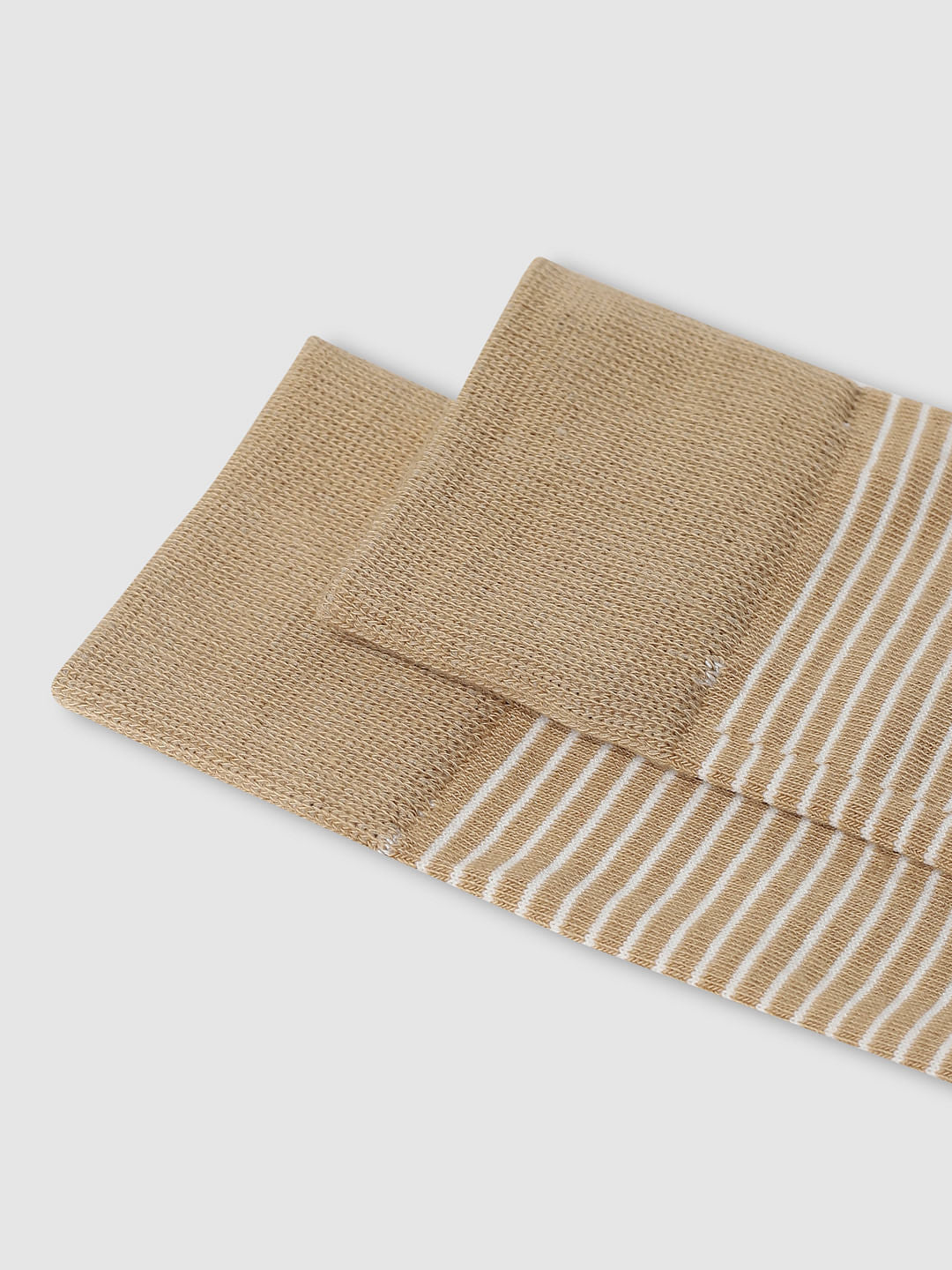 Beige Striped Mid Length Socks