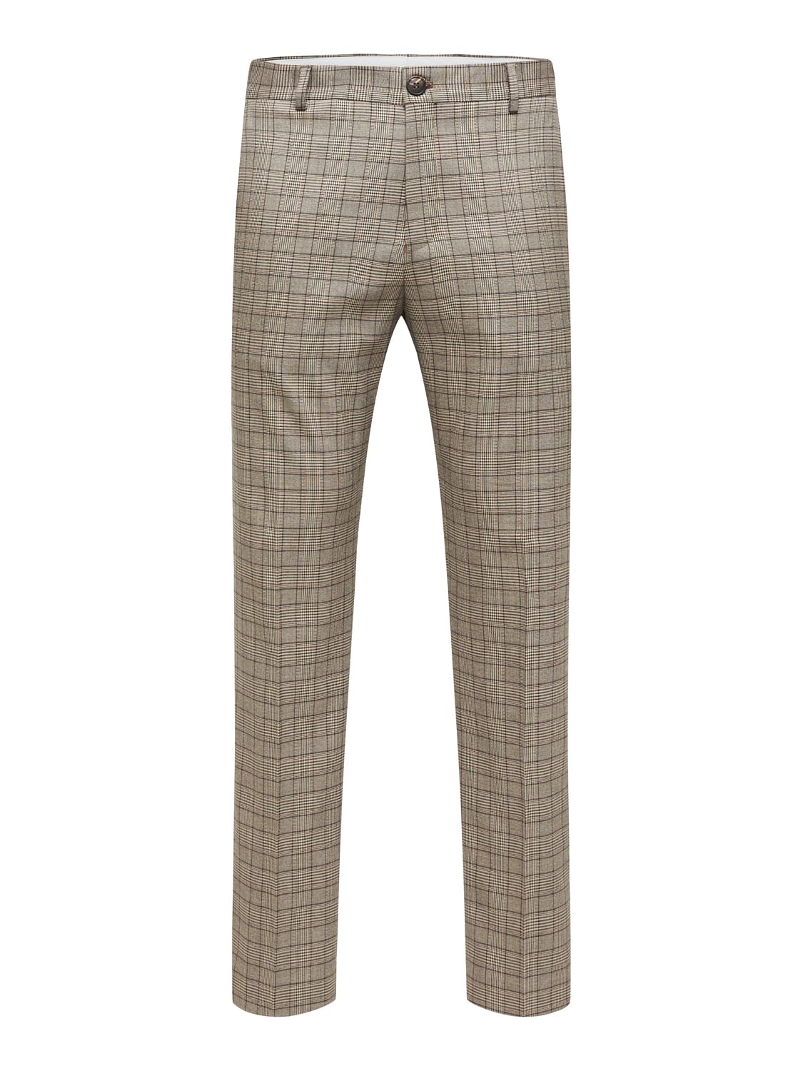 Brown Mid Rise Check Formal Trousers