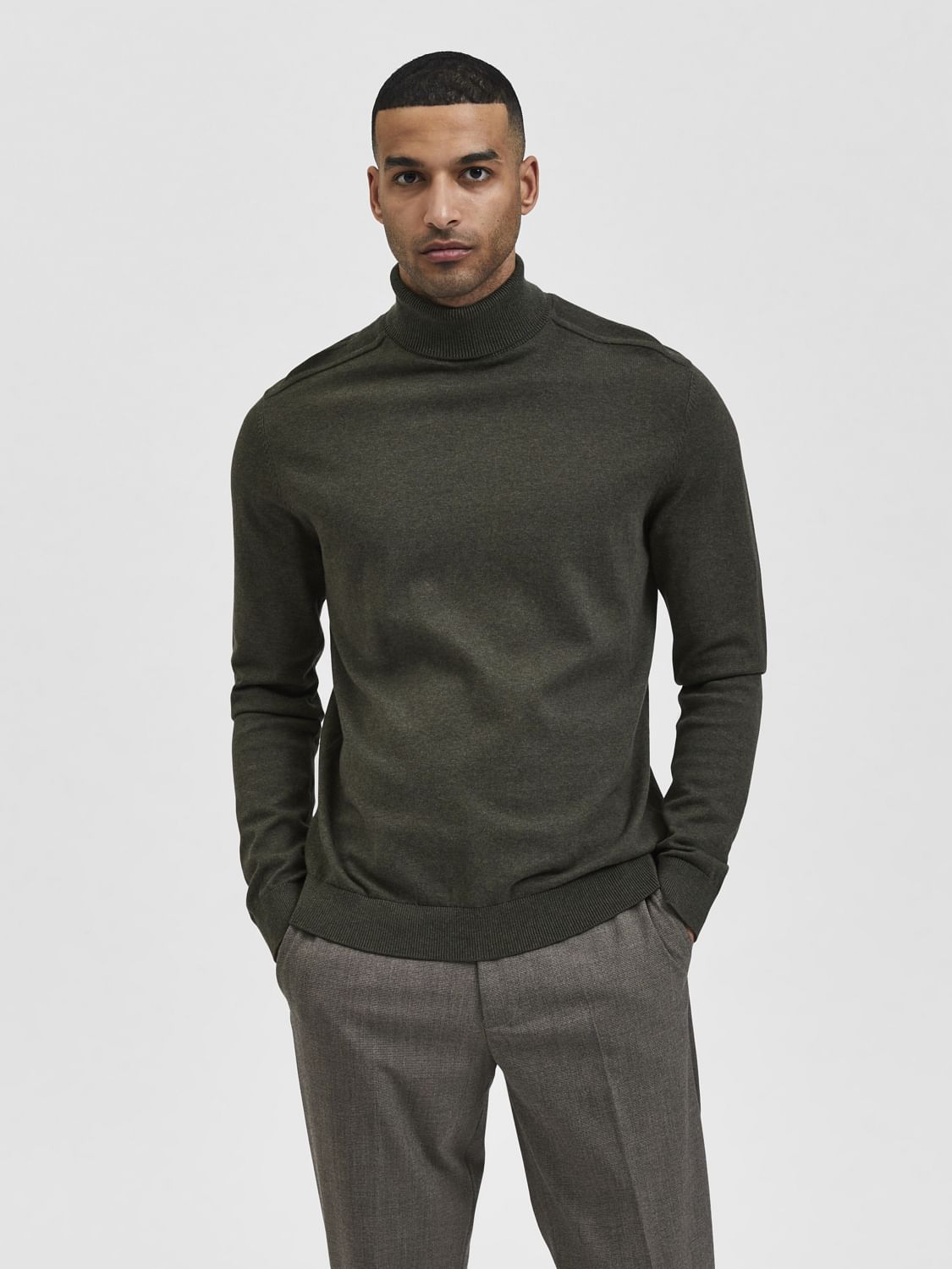 Dark Green Roll Neck Pullover