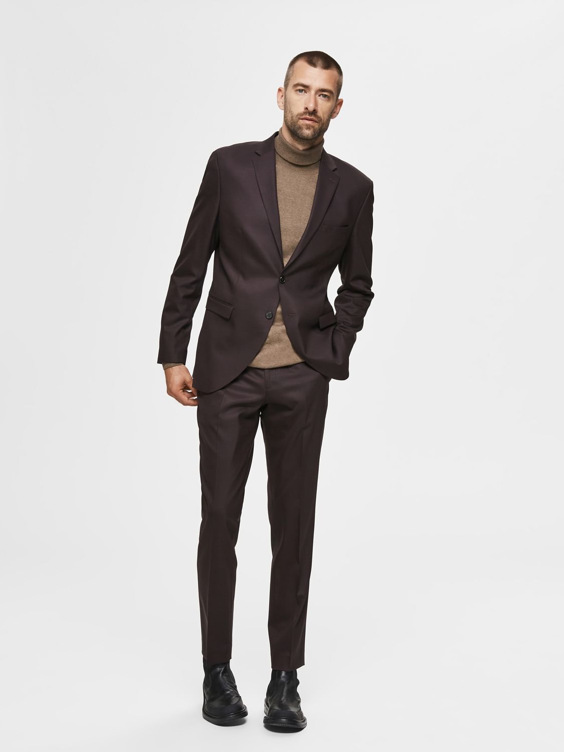 Dark Brown Roll Neck Pullover