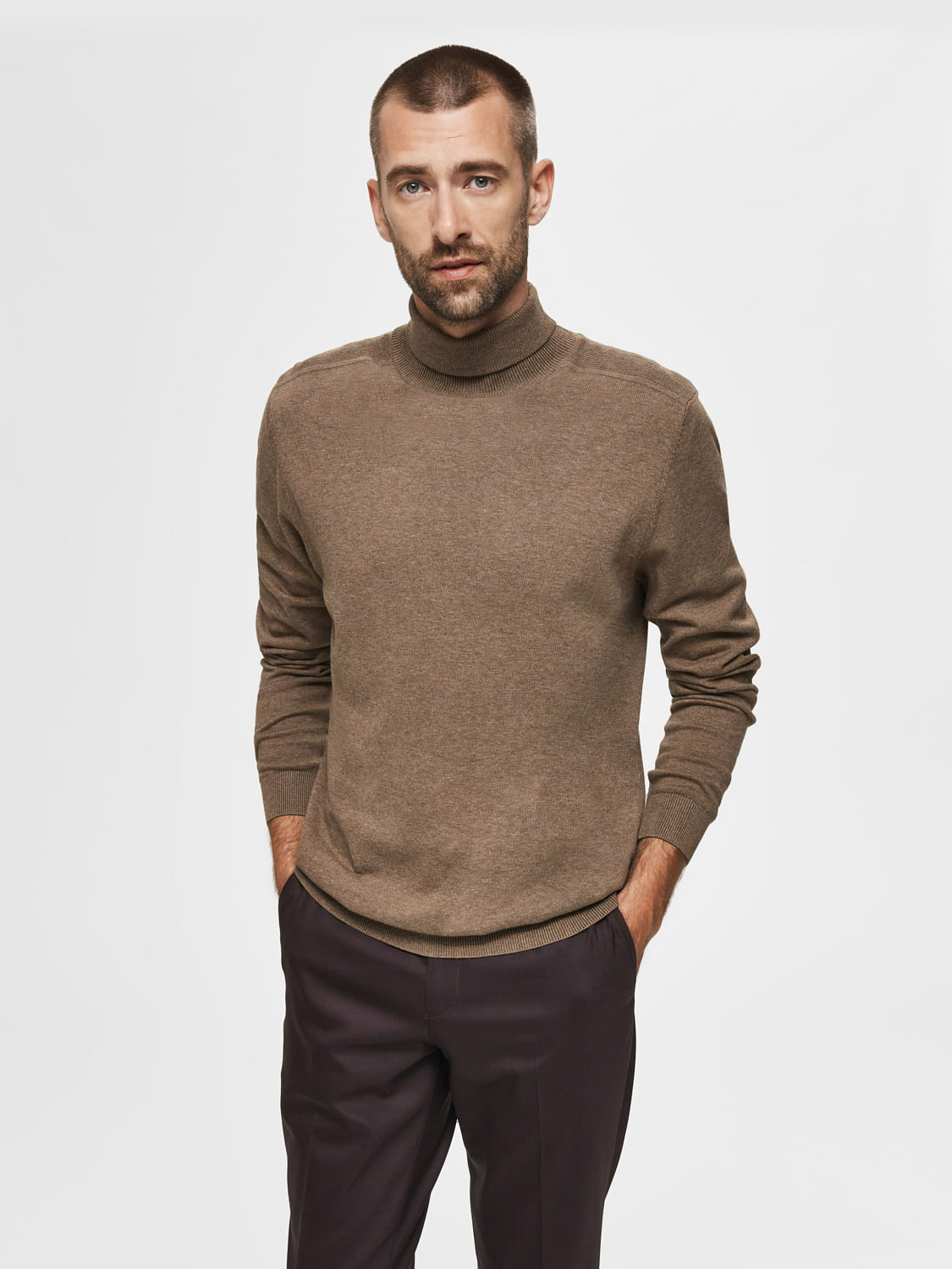 Dark Brown Roll Neck Pullover