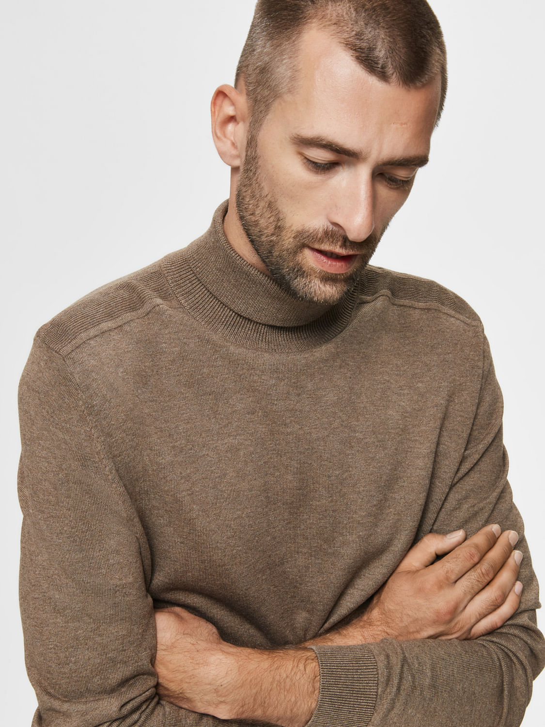 Dark Brown Roll Neck Pullover