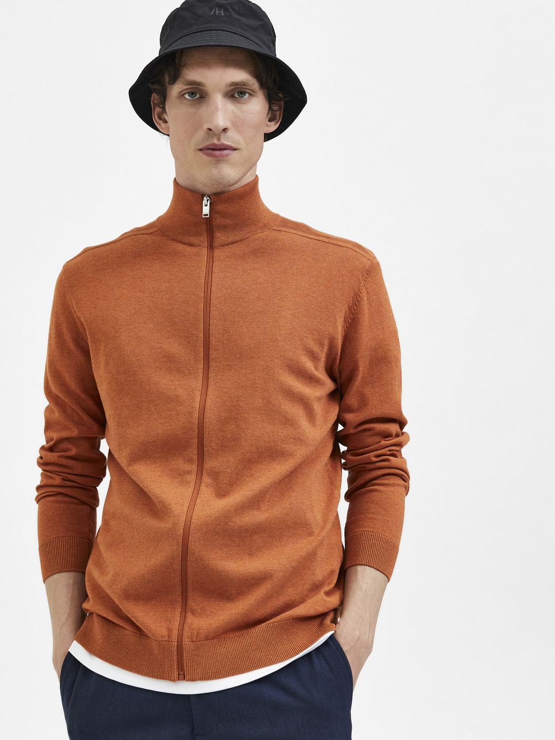 Orange Turtleneck Zip Up Cardigan