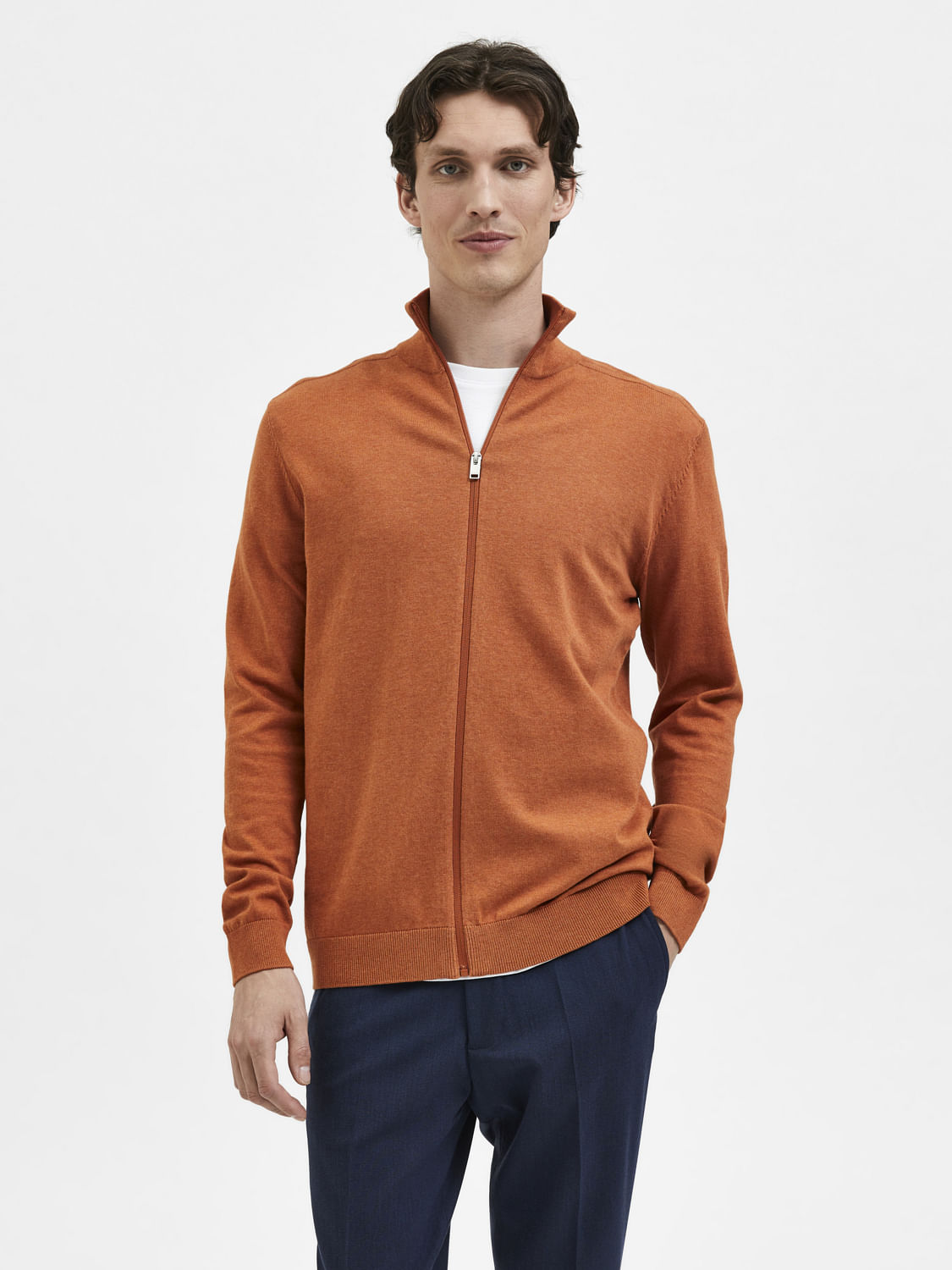 Orange Turtleneck Zip Up Cardigan