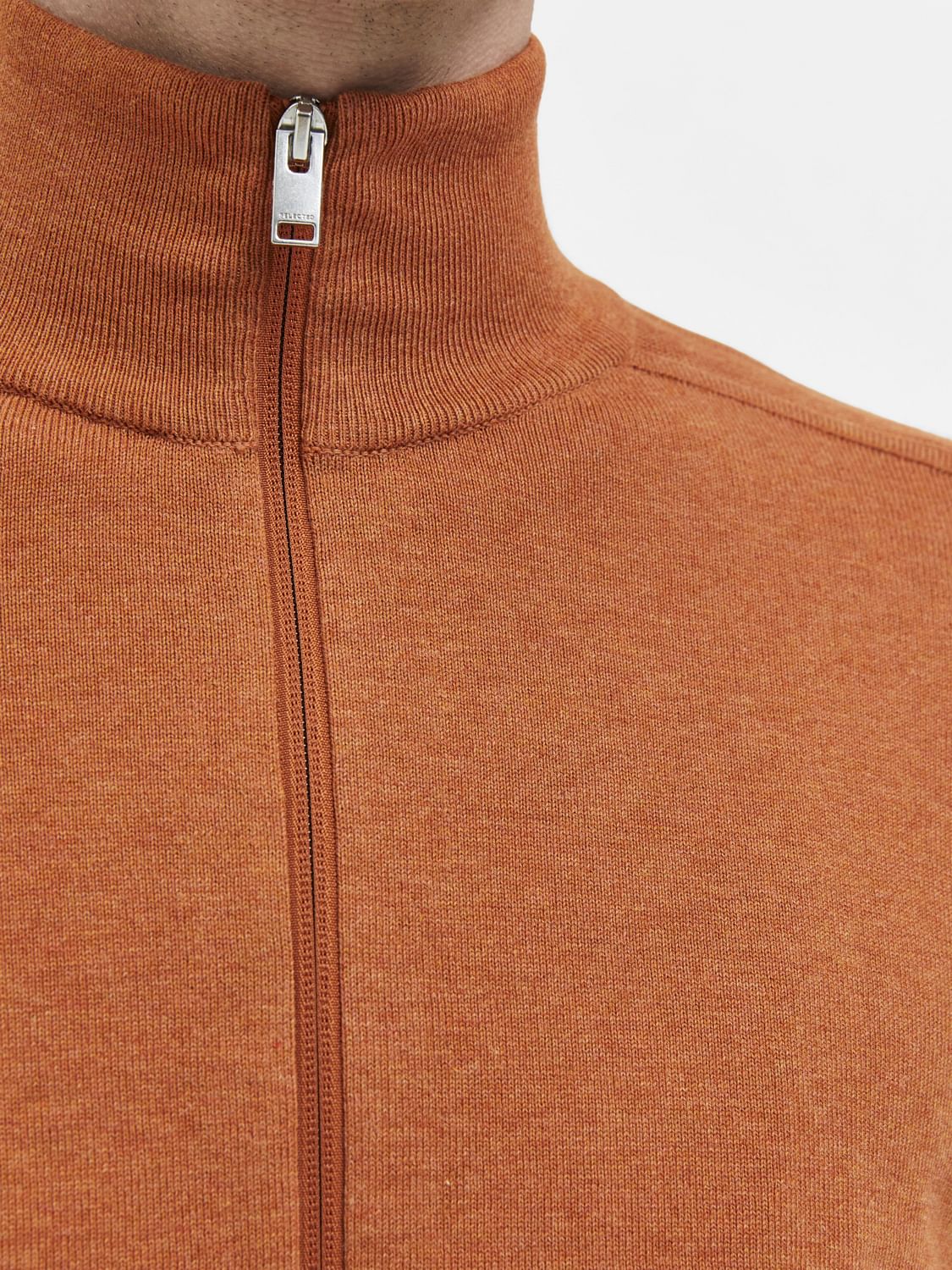 Orange Turtleneck Zip Up Cardigan