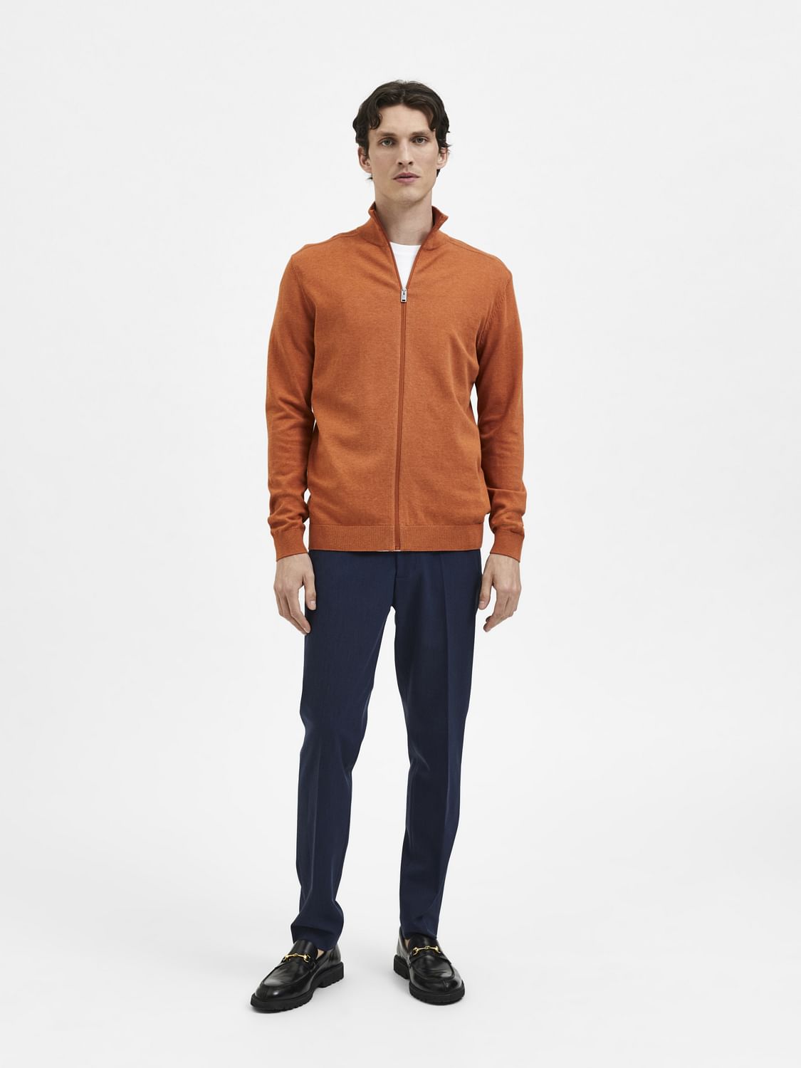 Orange Turtleneck Zip Up Cardigan