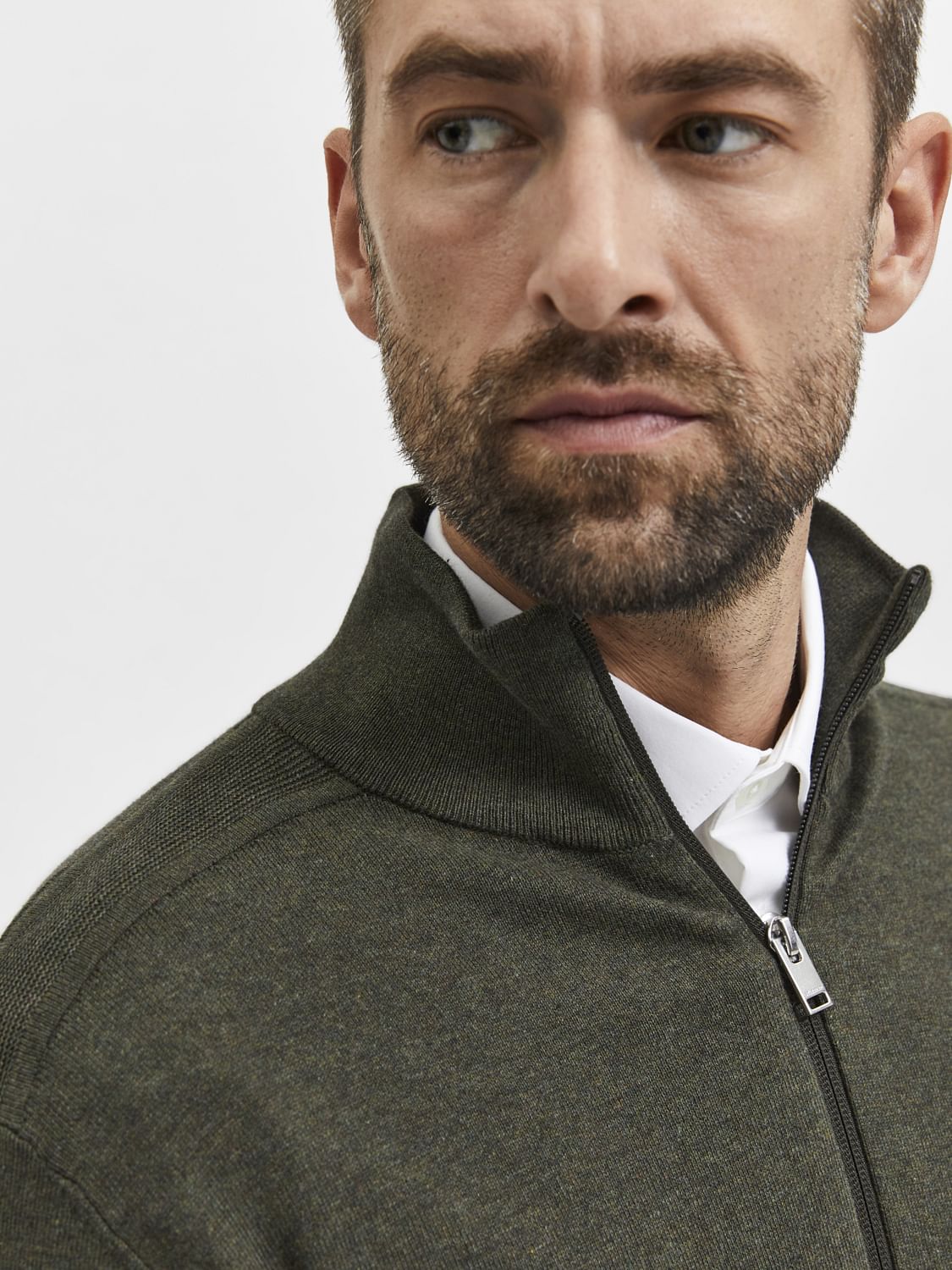 Green Turtleneck Zip Up Cardigan