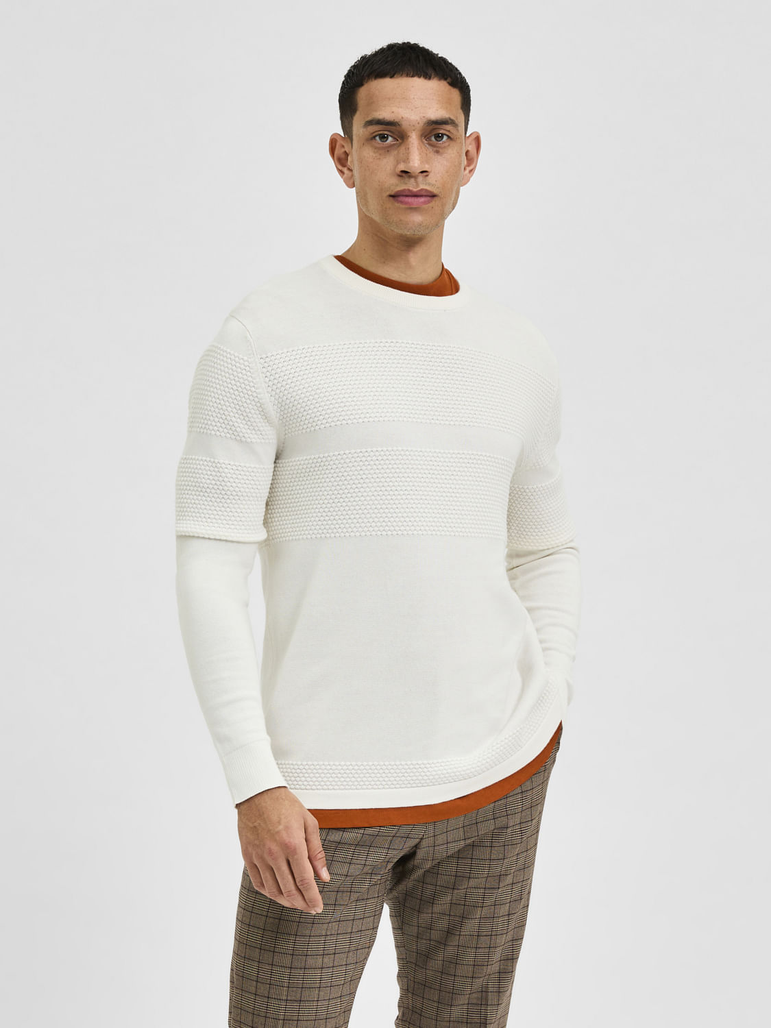 White Textured Pullover