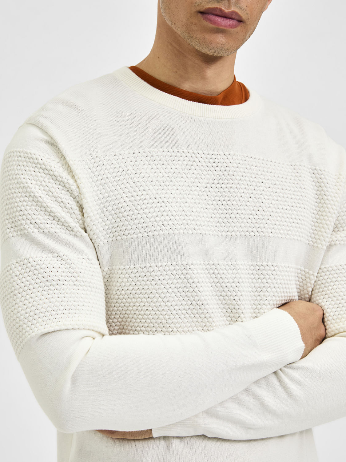 White Textured Pullover