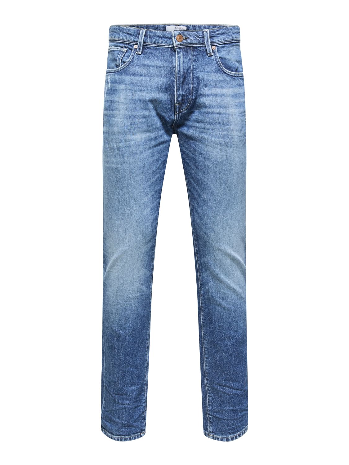 Blue Mid Rise Distressed Leon Slim Jeans