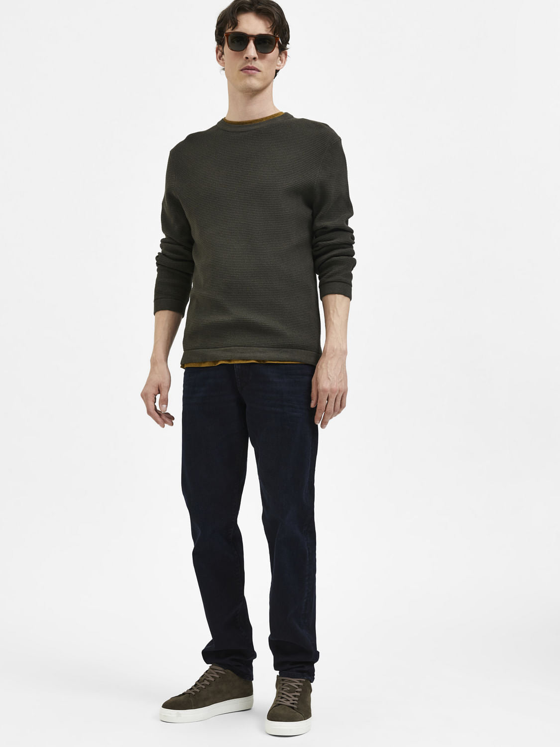 Dark Blue Mid Rise Scott Straight Fit Jeans