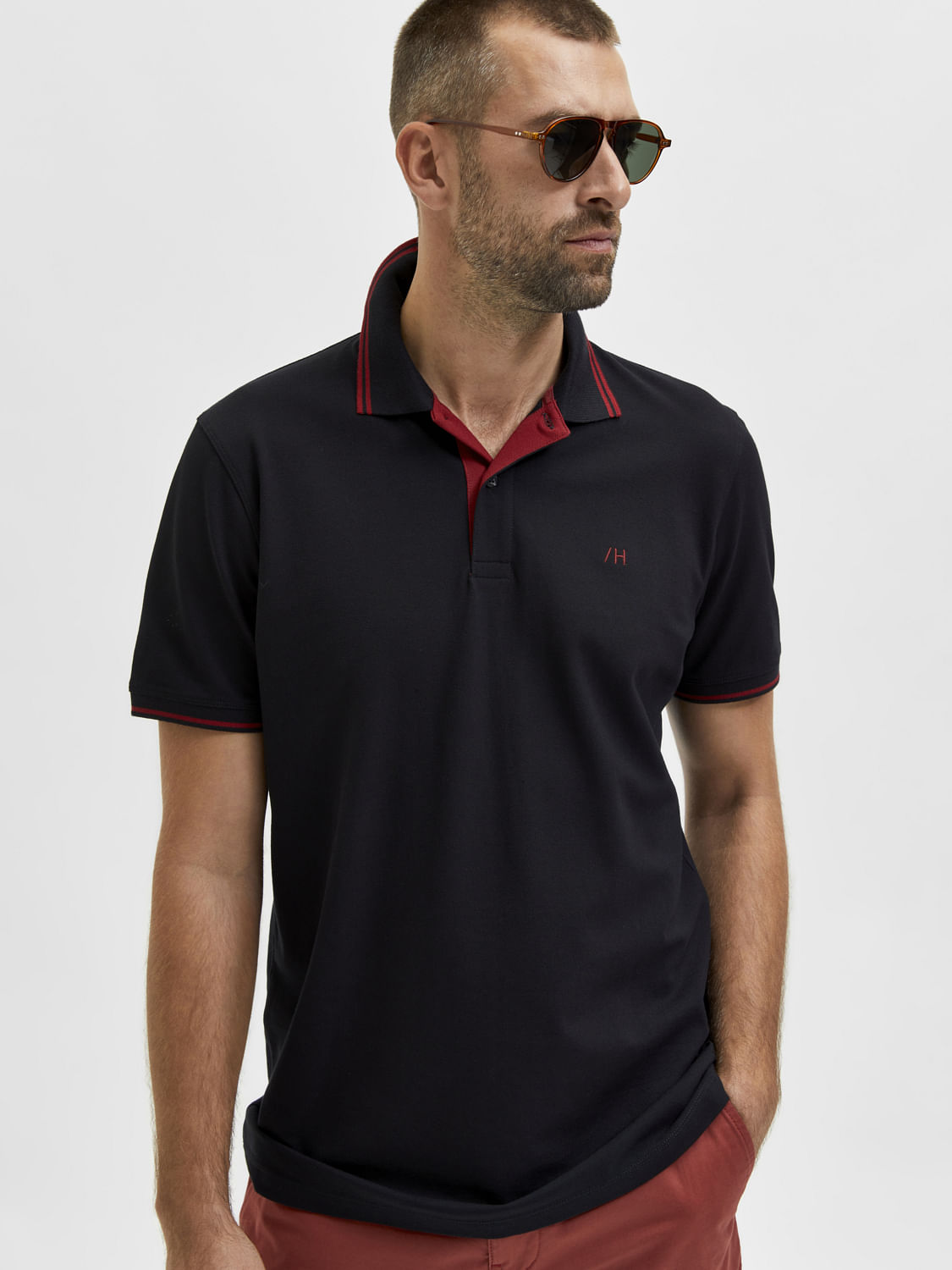 Black Organic Cotton Polo Neck T-Shirt