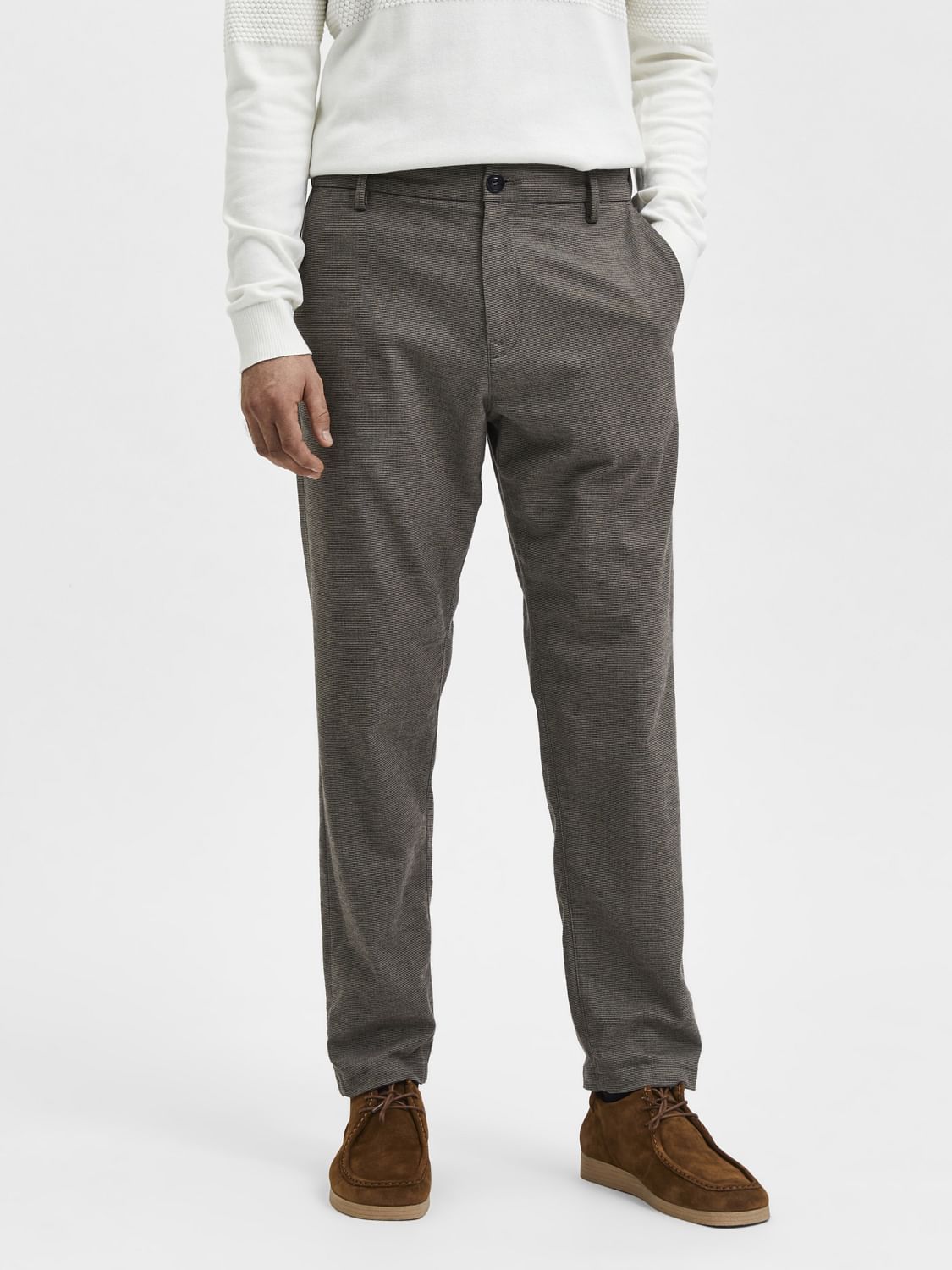 Brown Mid Rise Semi-Tailored Chinos