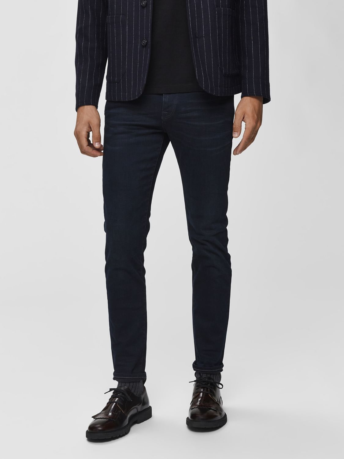 Dark Blue Mid Rise Leon Slim Fit Jeans