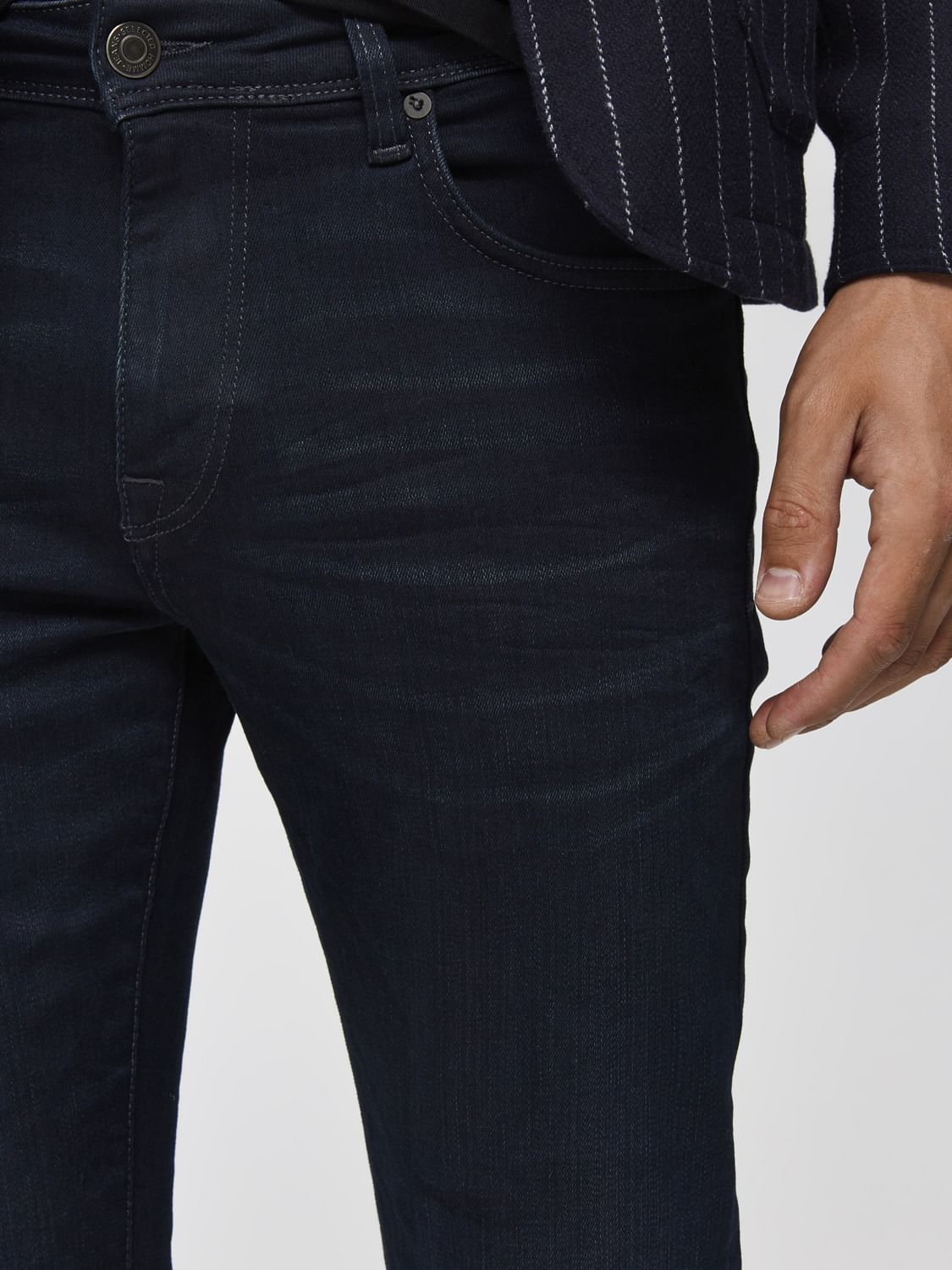 Dark Blue Mid Rise Leon Slim Fit Jeans